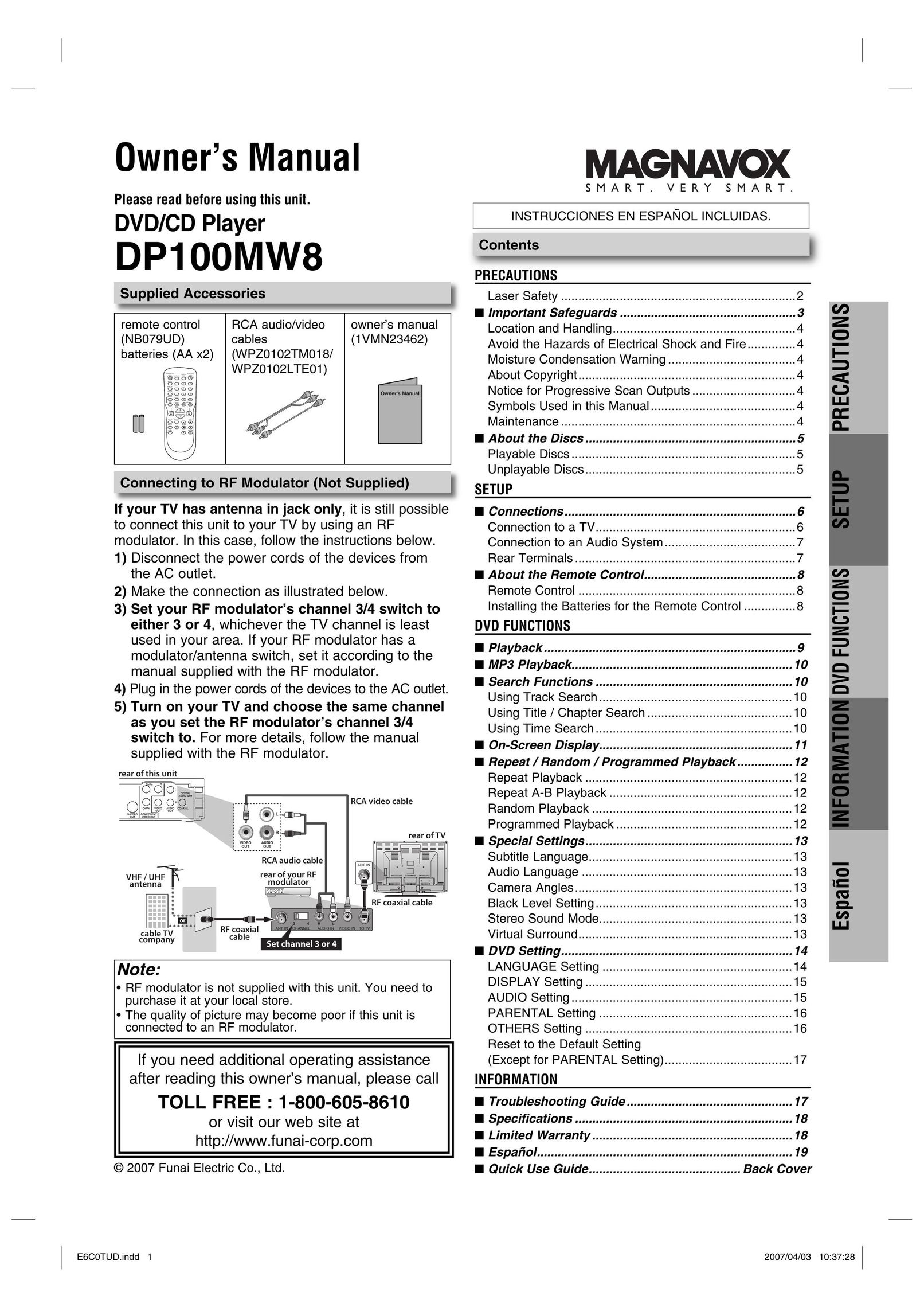 Magnavox DP100MW8 DVD Player User Manual