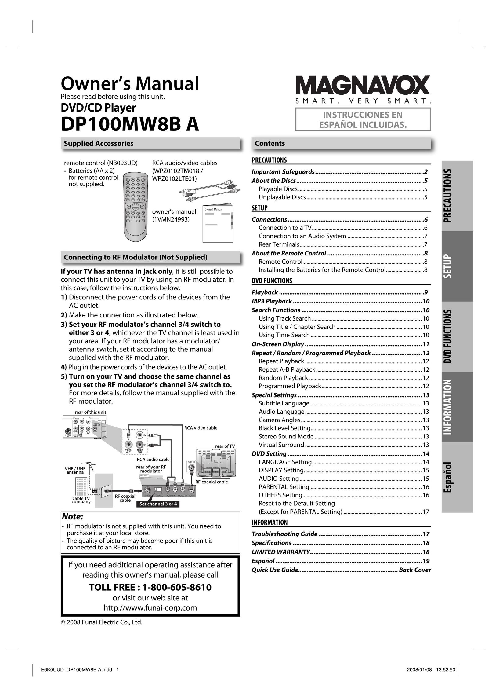 Magnavox DP100MW8B A DVD Player User Manual