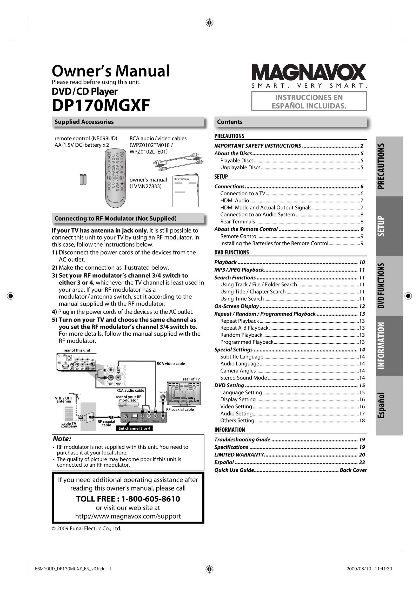 Magnavox DP170MGXF DVD Player User Manual