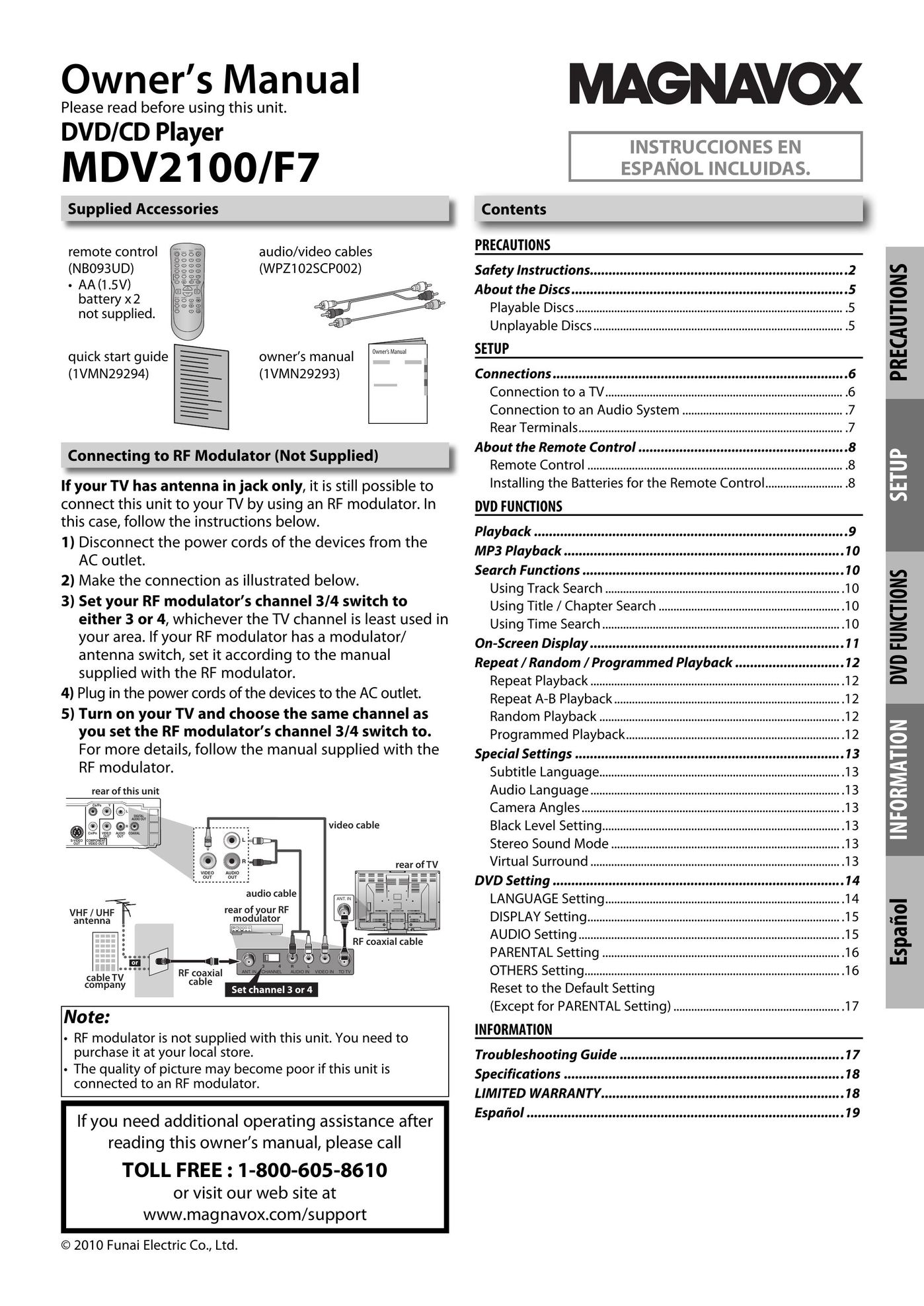 Magnavox MDV2100/F7 DVD Player User Manual