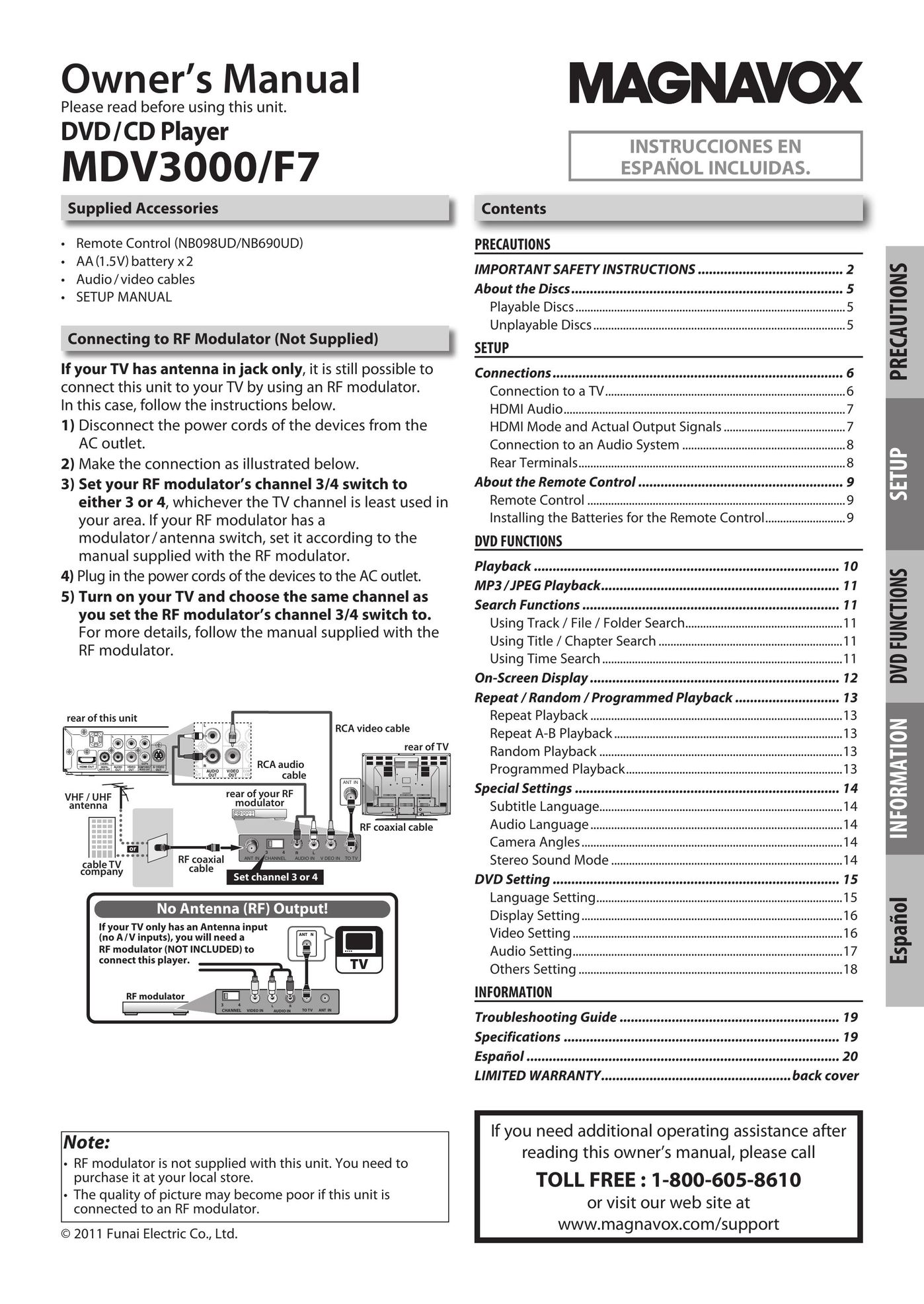 Magnavox MDV3000/F7 DVD Player User Manual