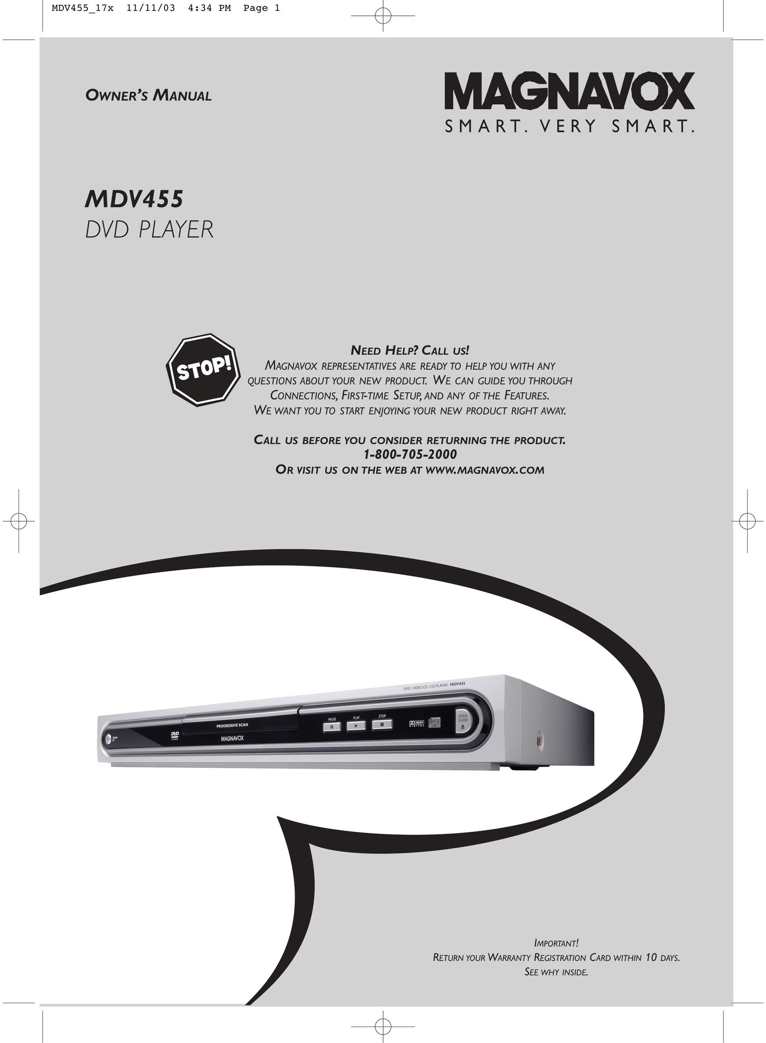 Magnavox MDV455 DVD Player User Manual