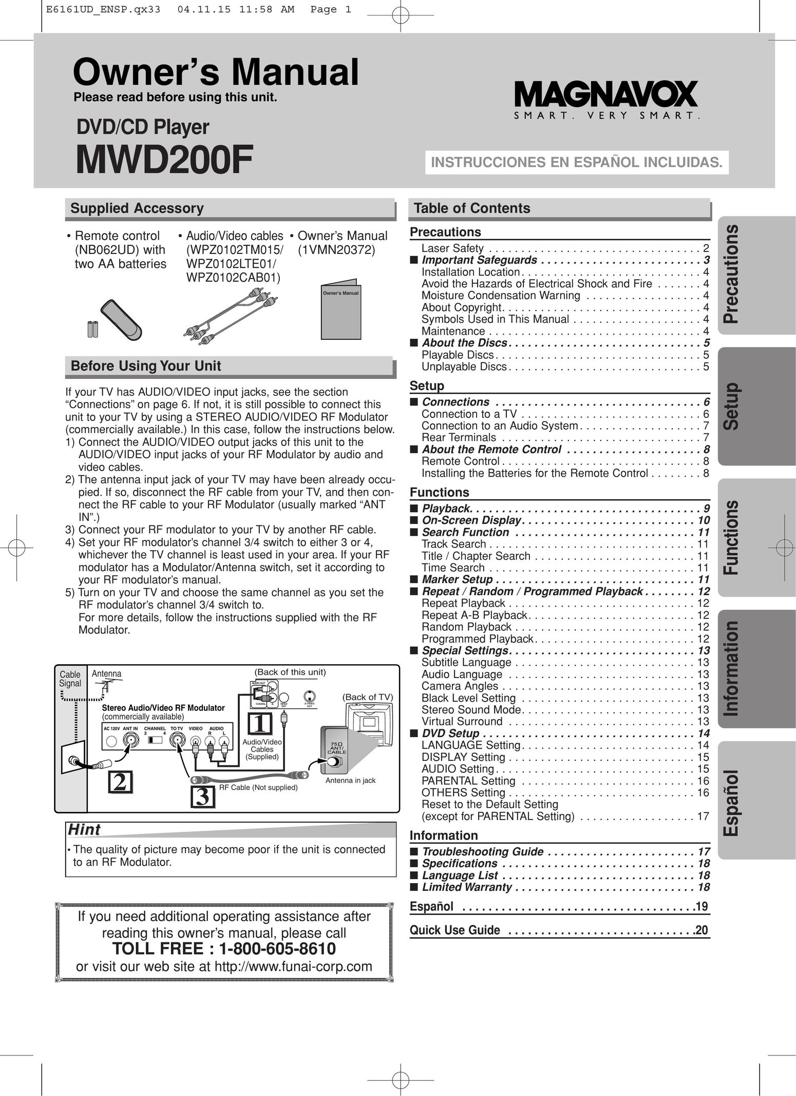 Magnavox MWD200F DVD Player User Manual