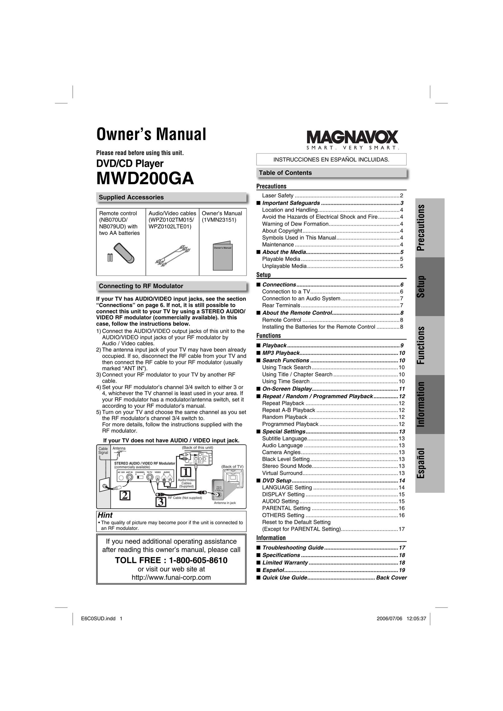 Magnavox MWD200GA DVD Player User Manual