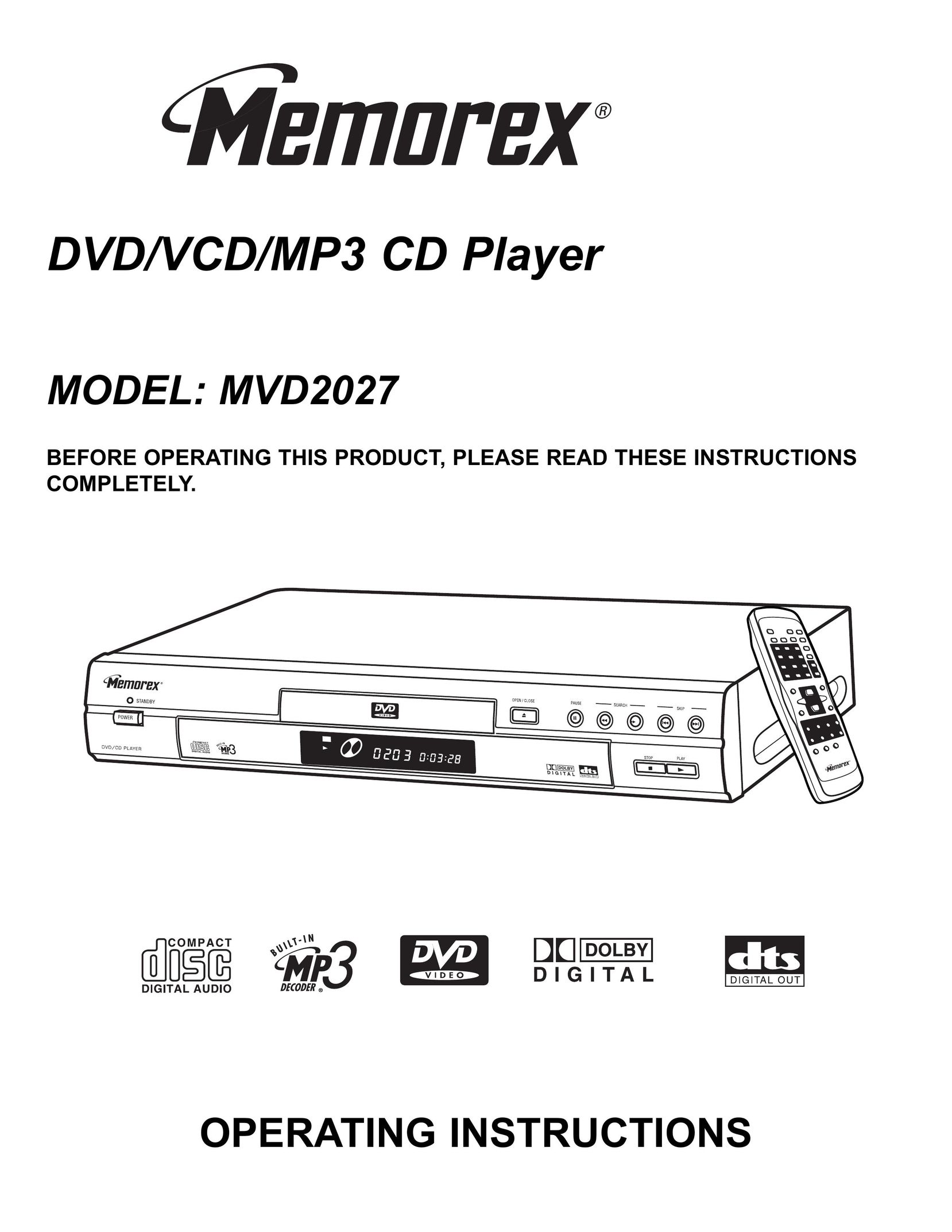 Memorex MVD2027 DVD Player User Manual