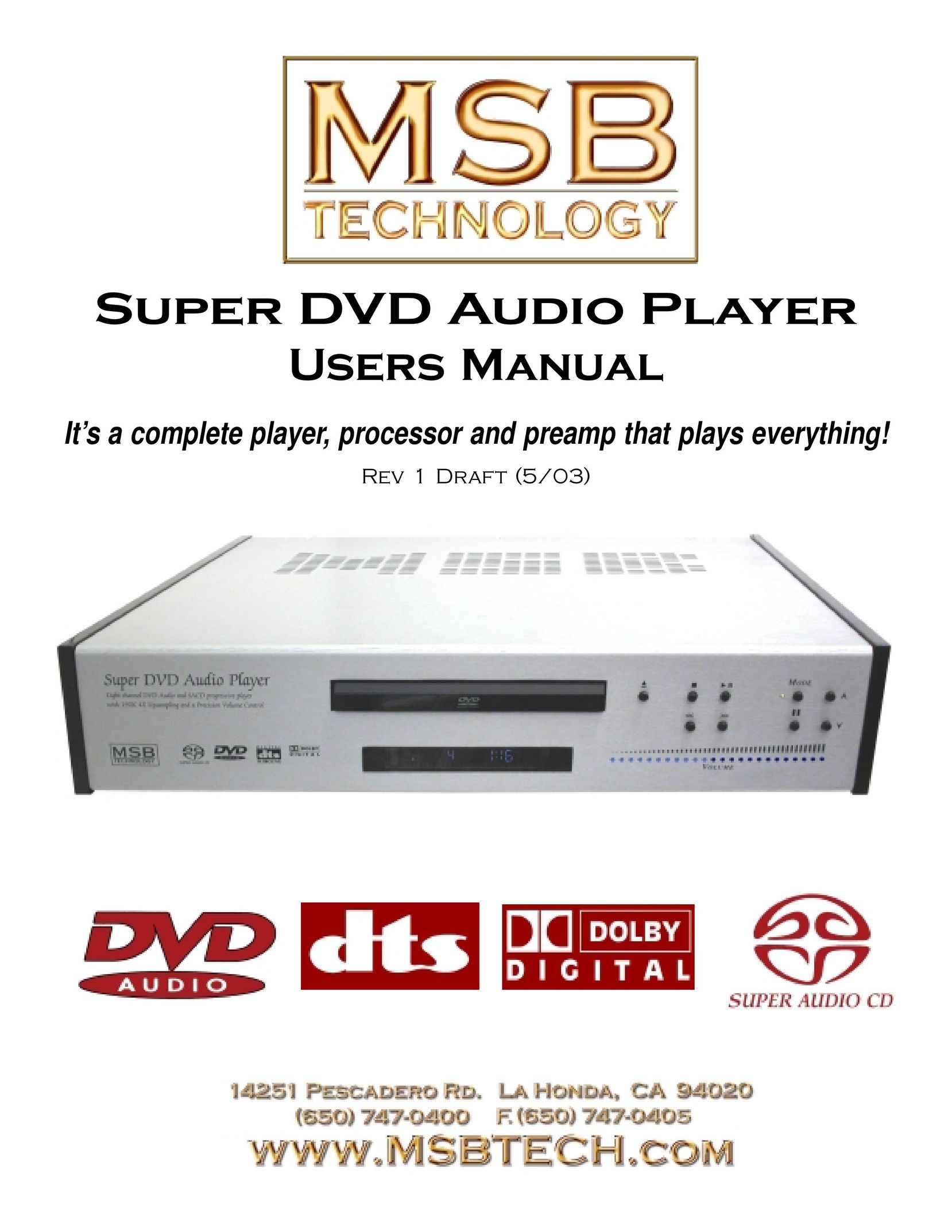MSB Technology DVD Audio Player DVD Player User Manual