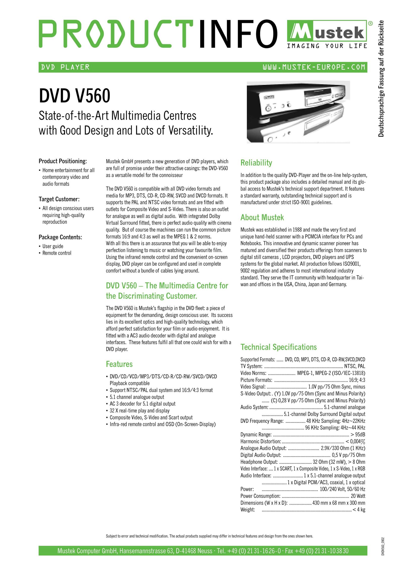 Mustek V560 DVD Player User Manual