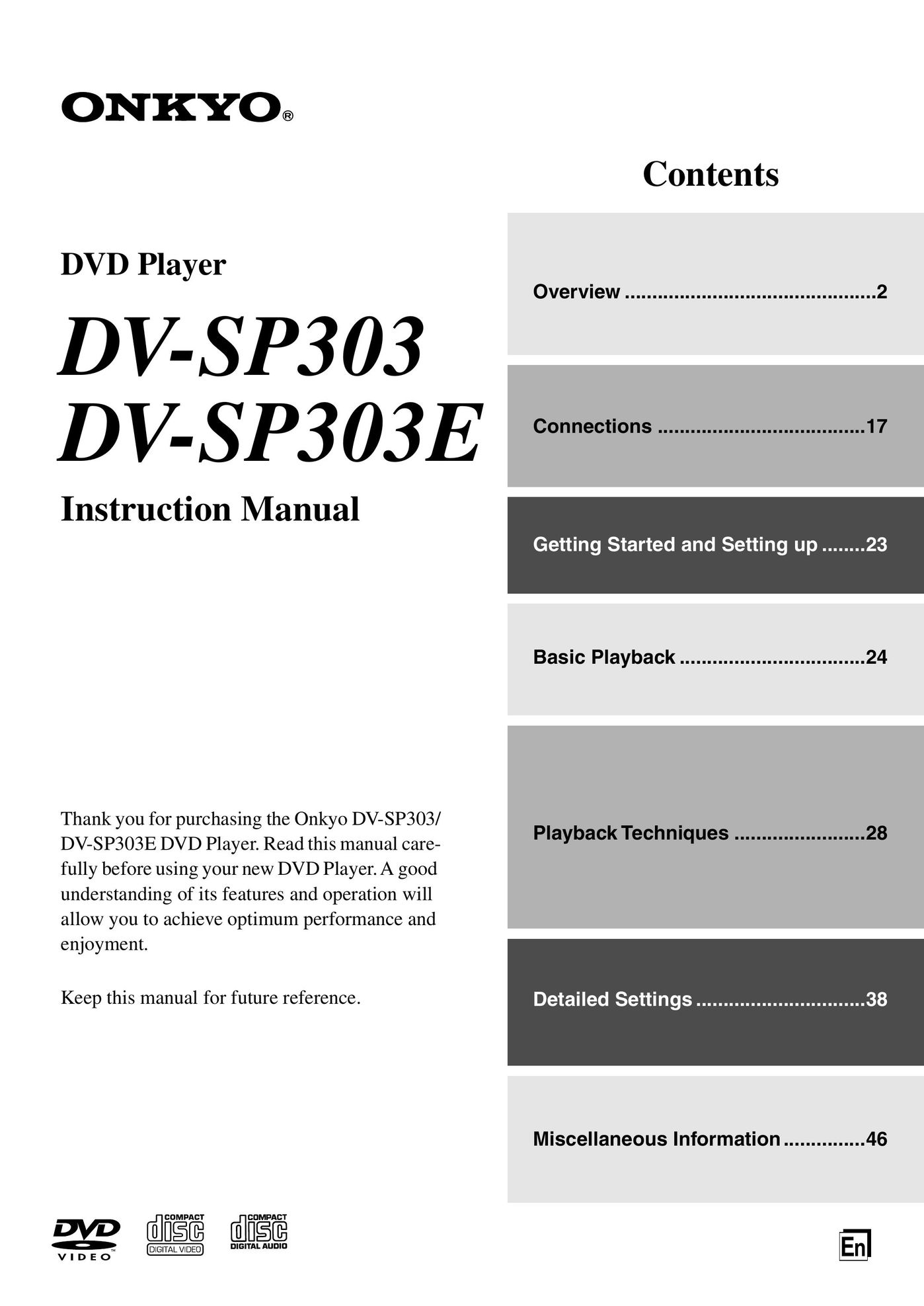 Onkyo DV-SP303E DVD Player User Manual