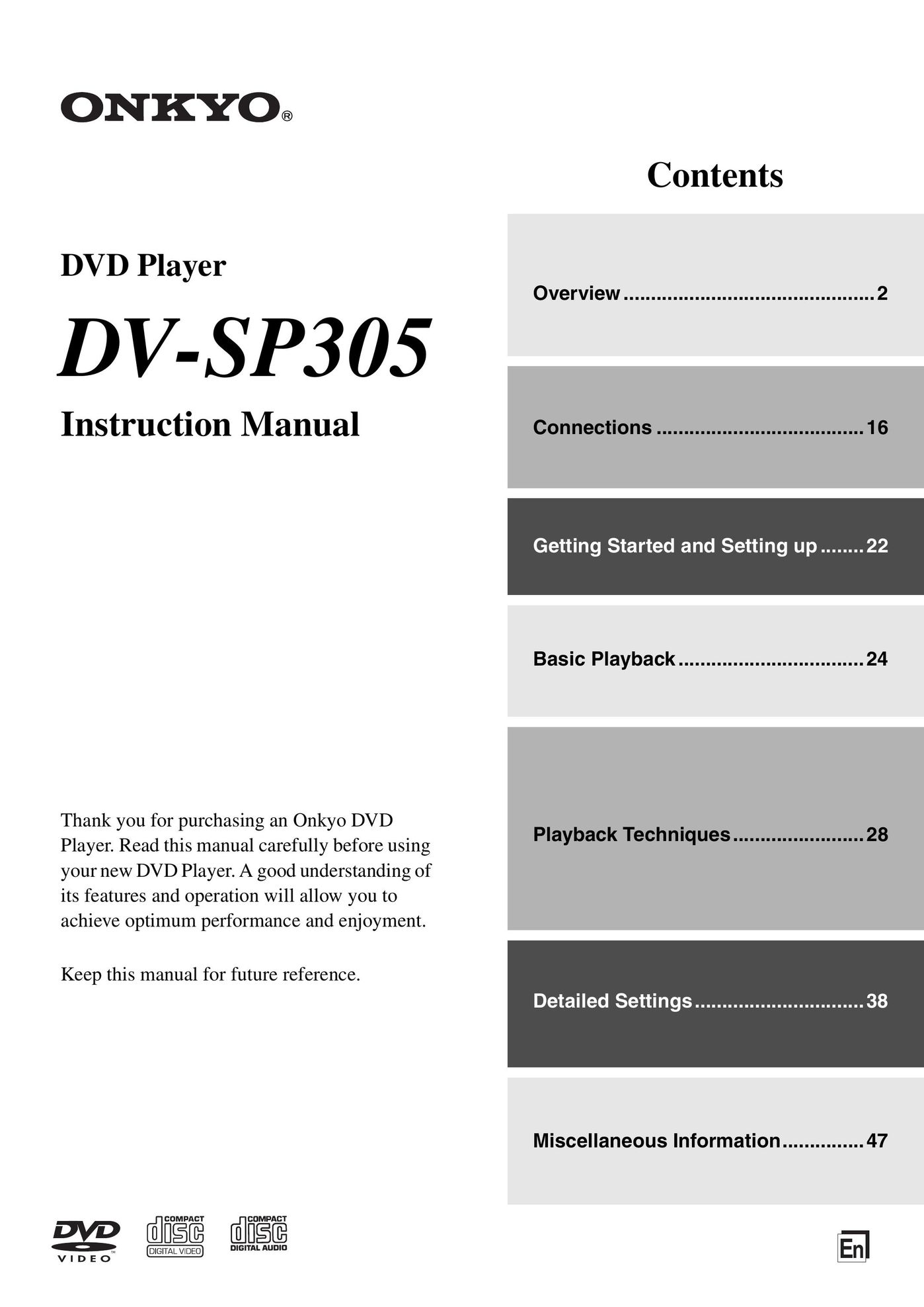 Onkyo DV-SP305 DVD Player User Manual