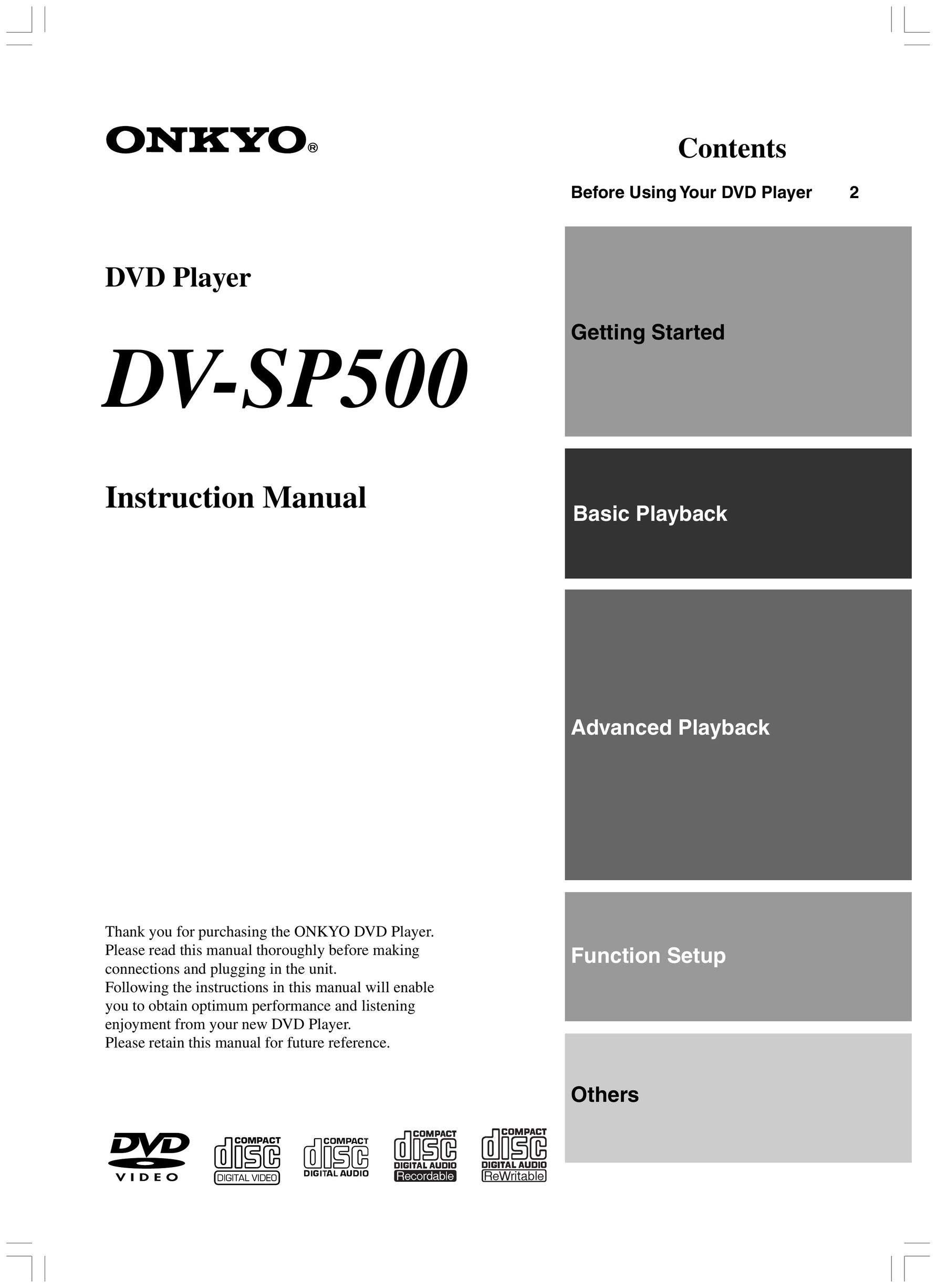 Onkyo DV-SP500 DVD Player User Manual