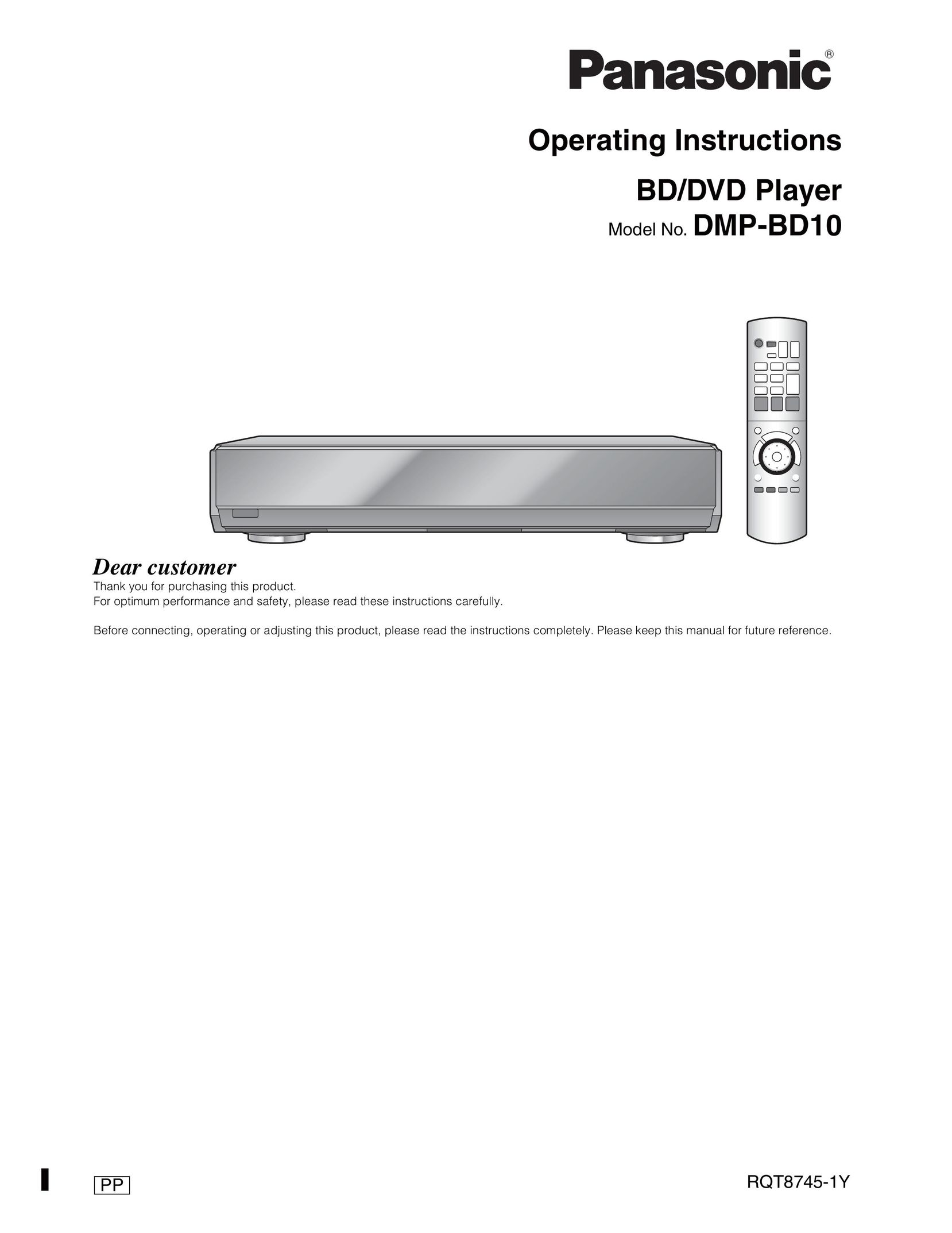 Panasonic DMP-BD10 DVD Player User Manual