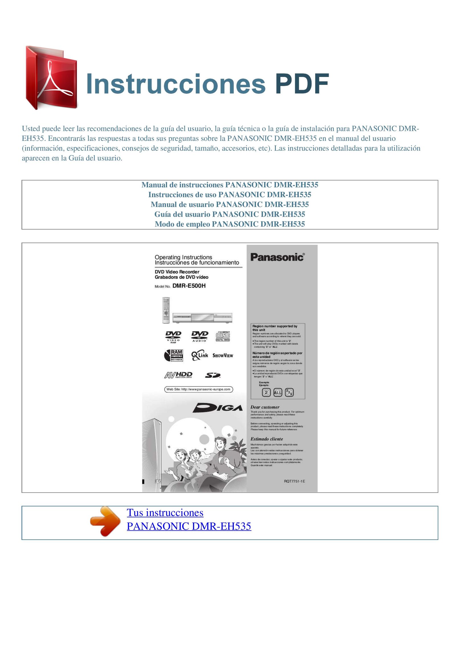 Panasonic DMR-EH535 DVD Player User Manual
