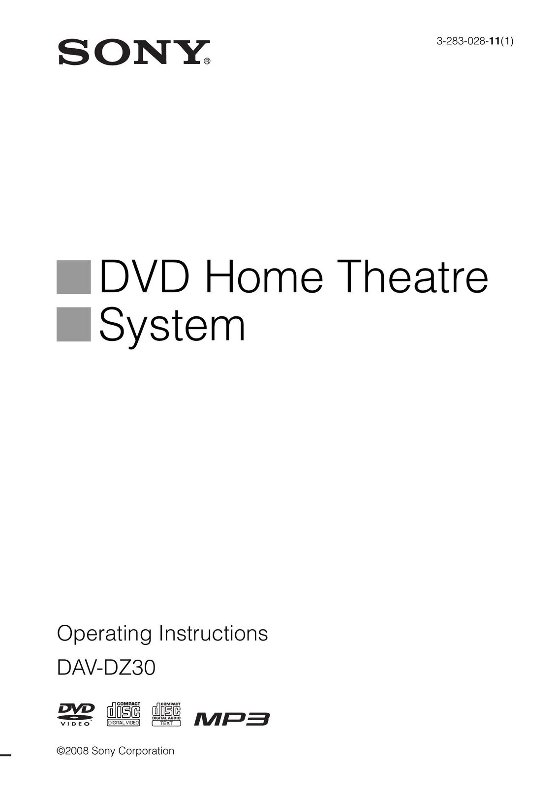 Sony 3-283-028-11(1) DVD Player User Manual