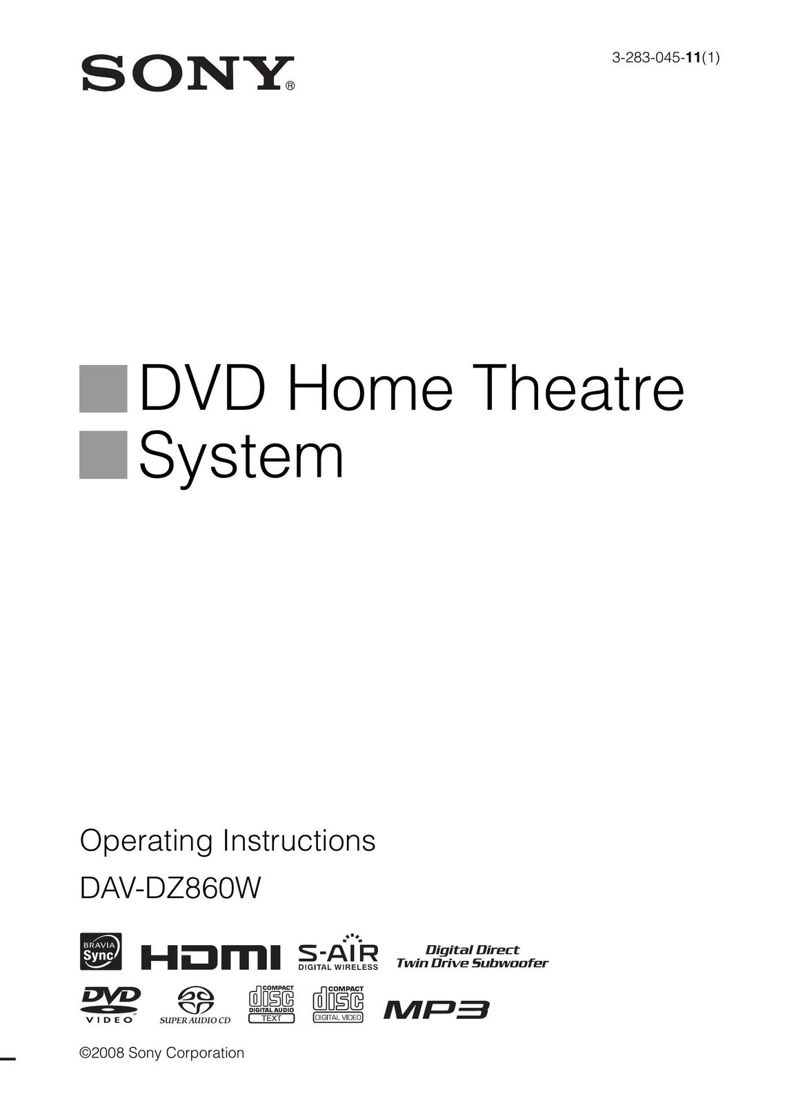 Sony 3-283-045-11(1) DVD Player User Manual