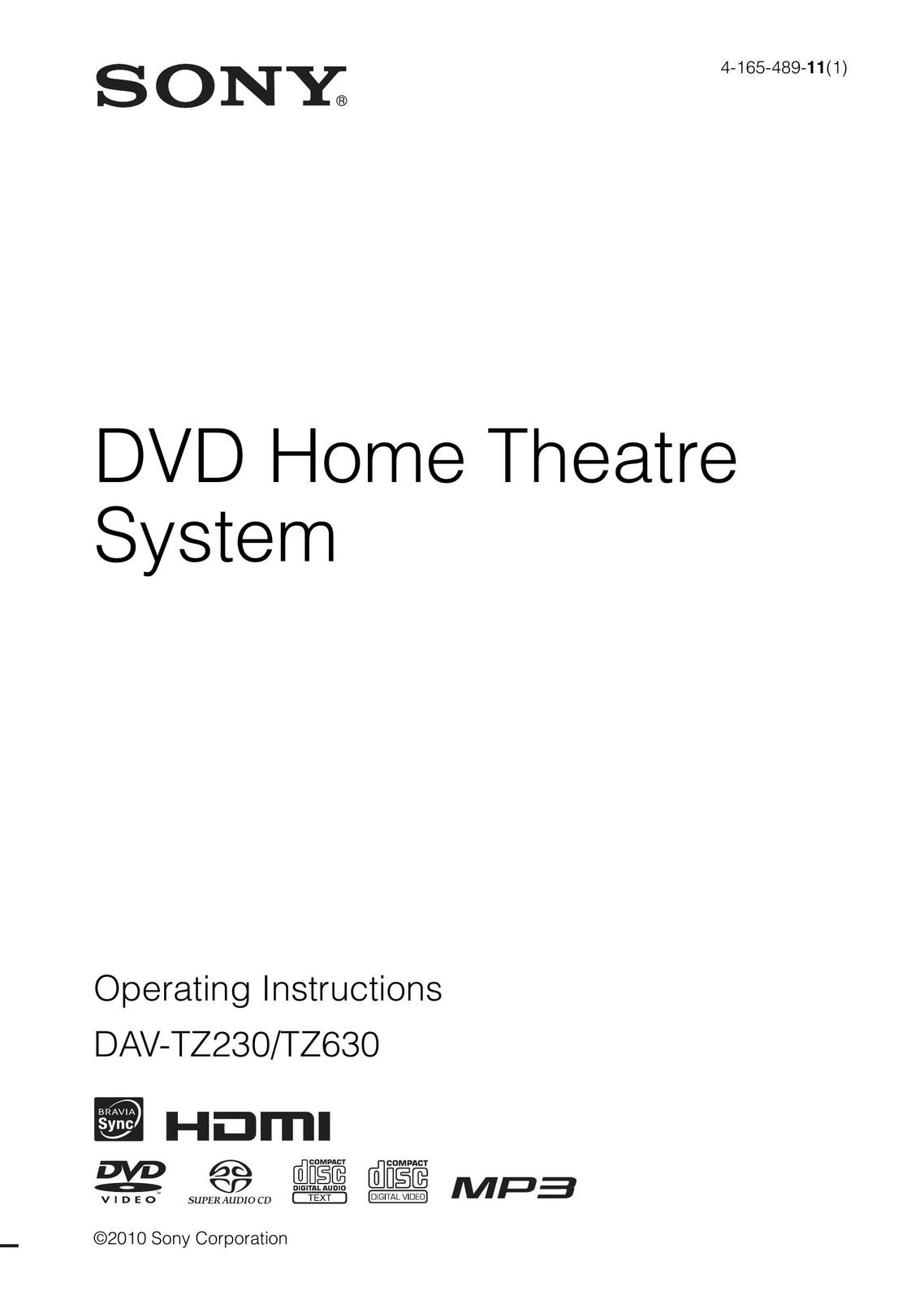 Sony 4-165-489-11(1) DVD Player User Manual