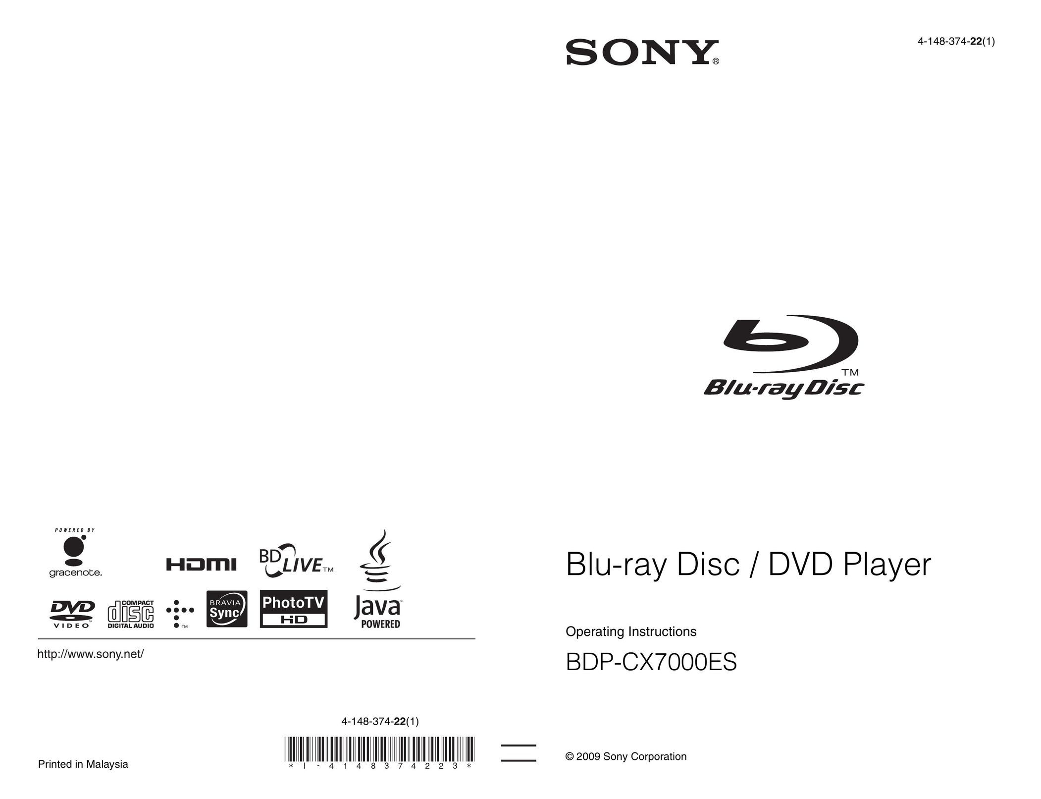 Sony BDP-CX7000ES DVD Player User Manual