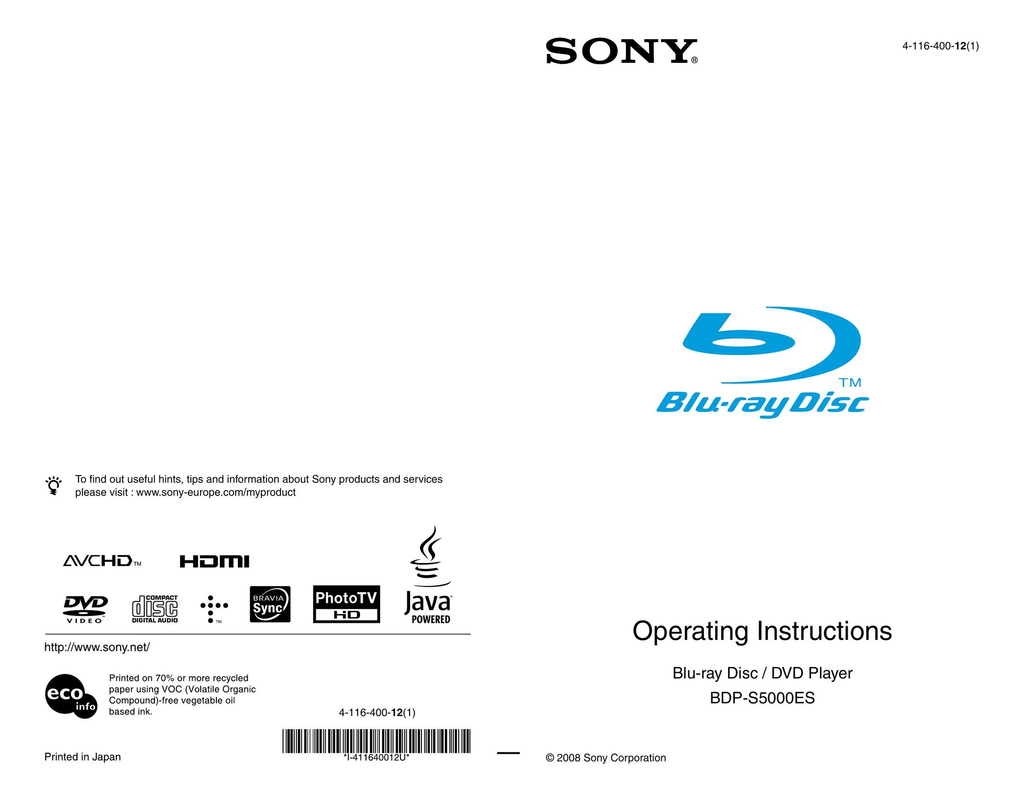 Sony BDP-S5000ES DVD Player User Manual