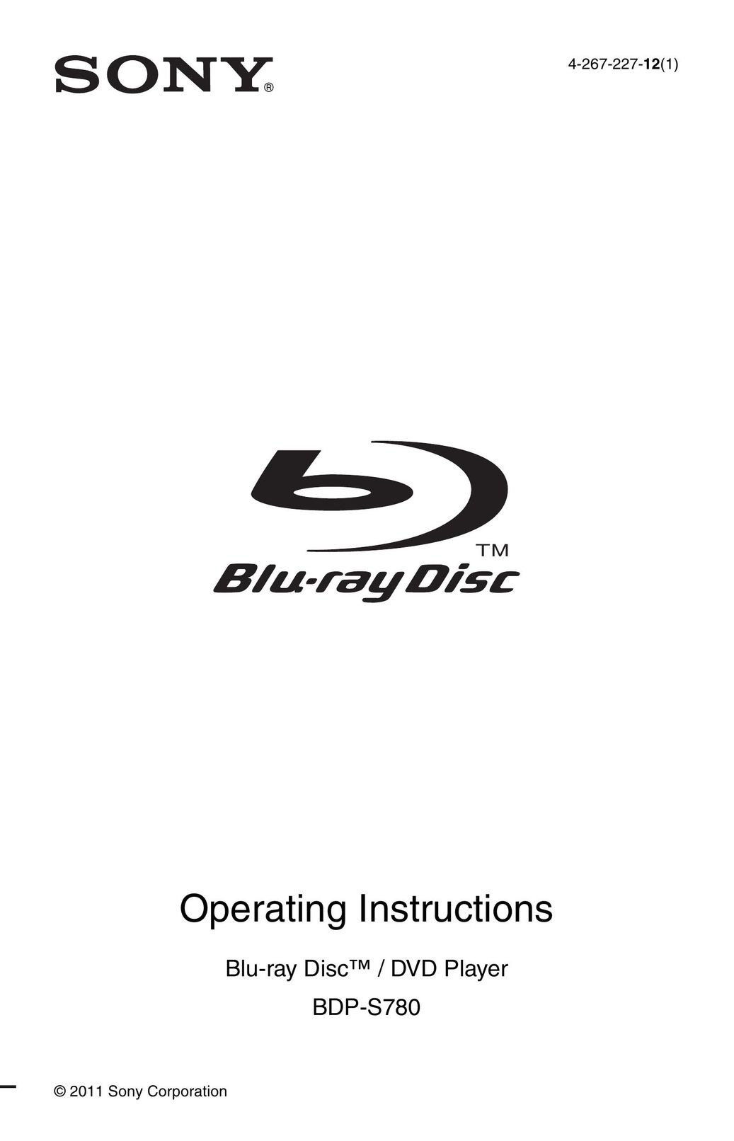 Sony BDP-S780 DVD Player User Manual