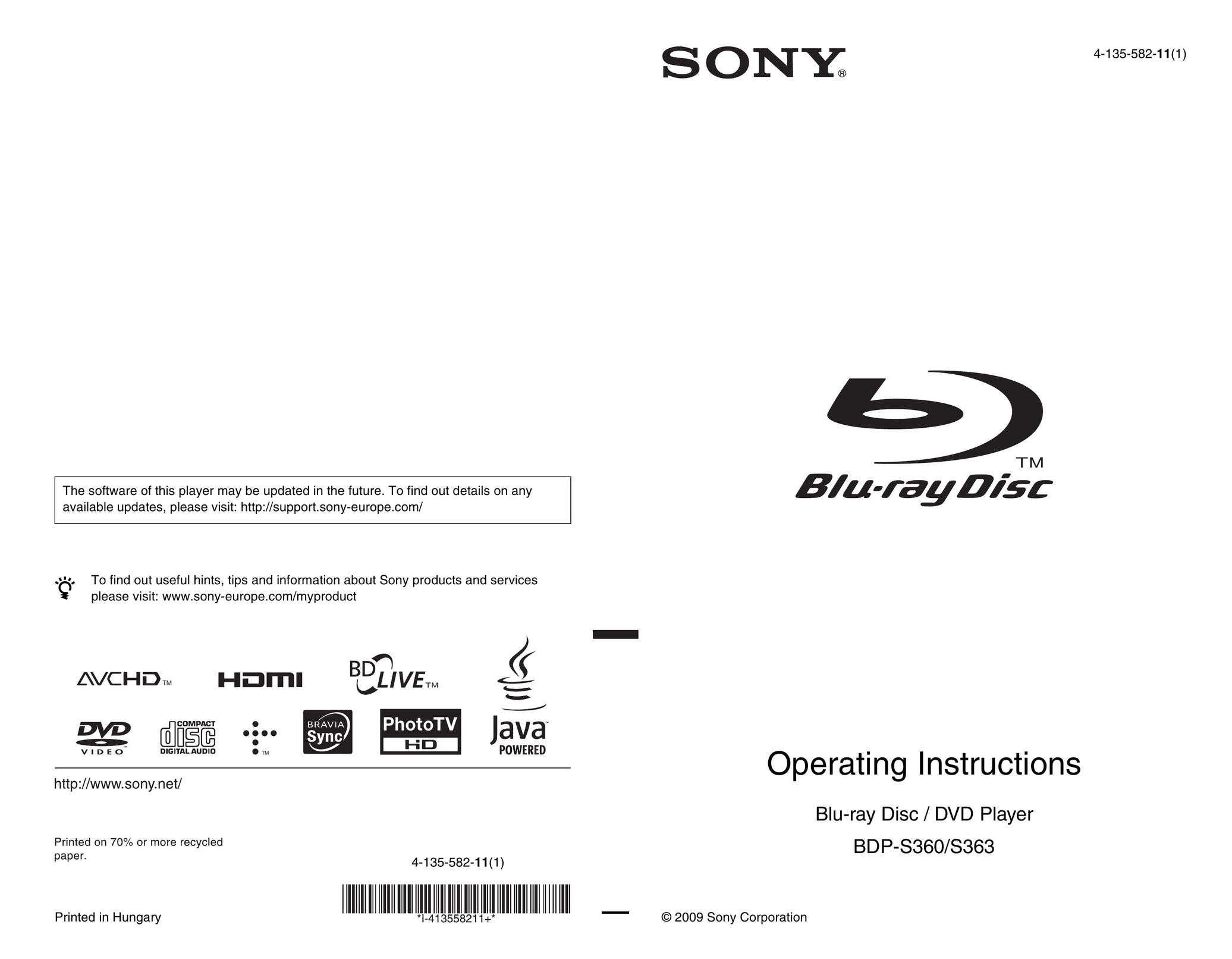 Sony BDPS360 DVD Player User Manual