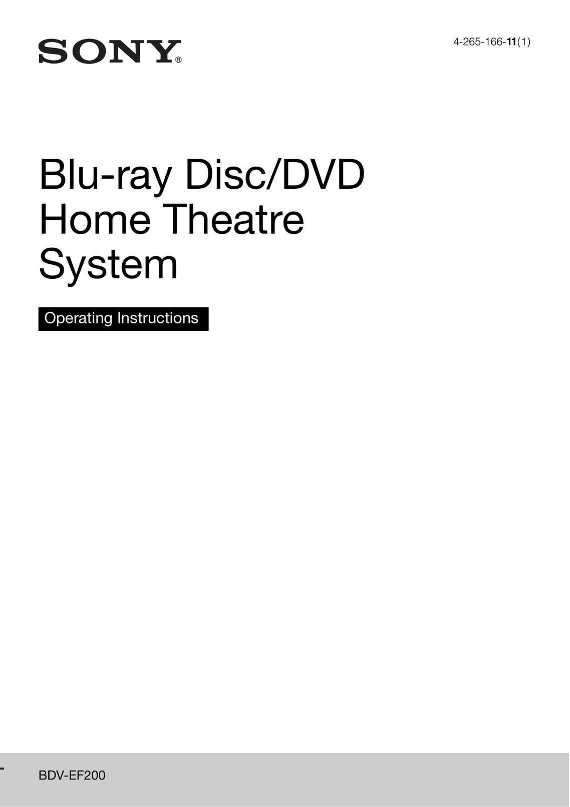 Sony BDV-EF200 DVD Player User Manual