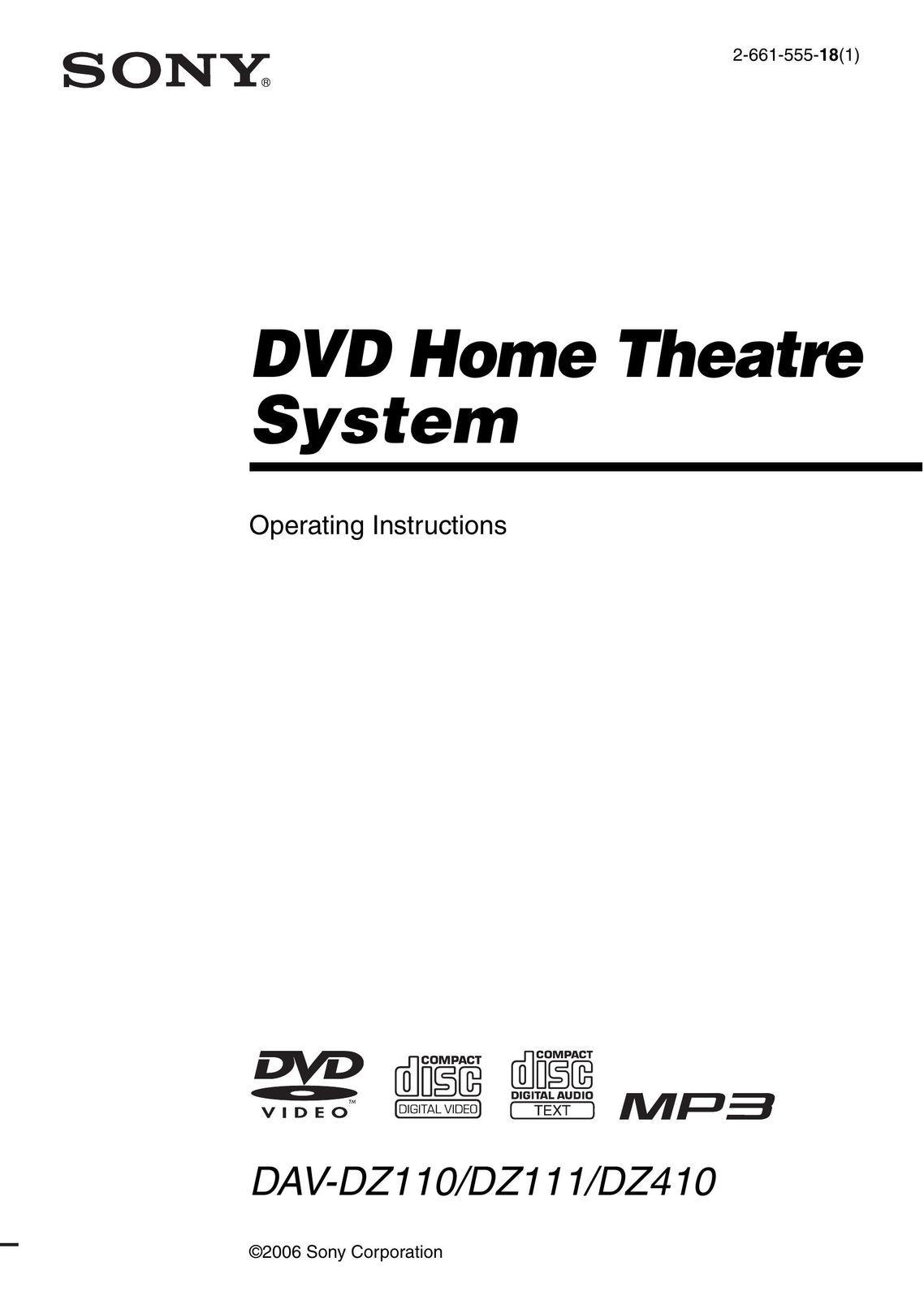 Sony DAV-DZ110 DVD Player User Manual
