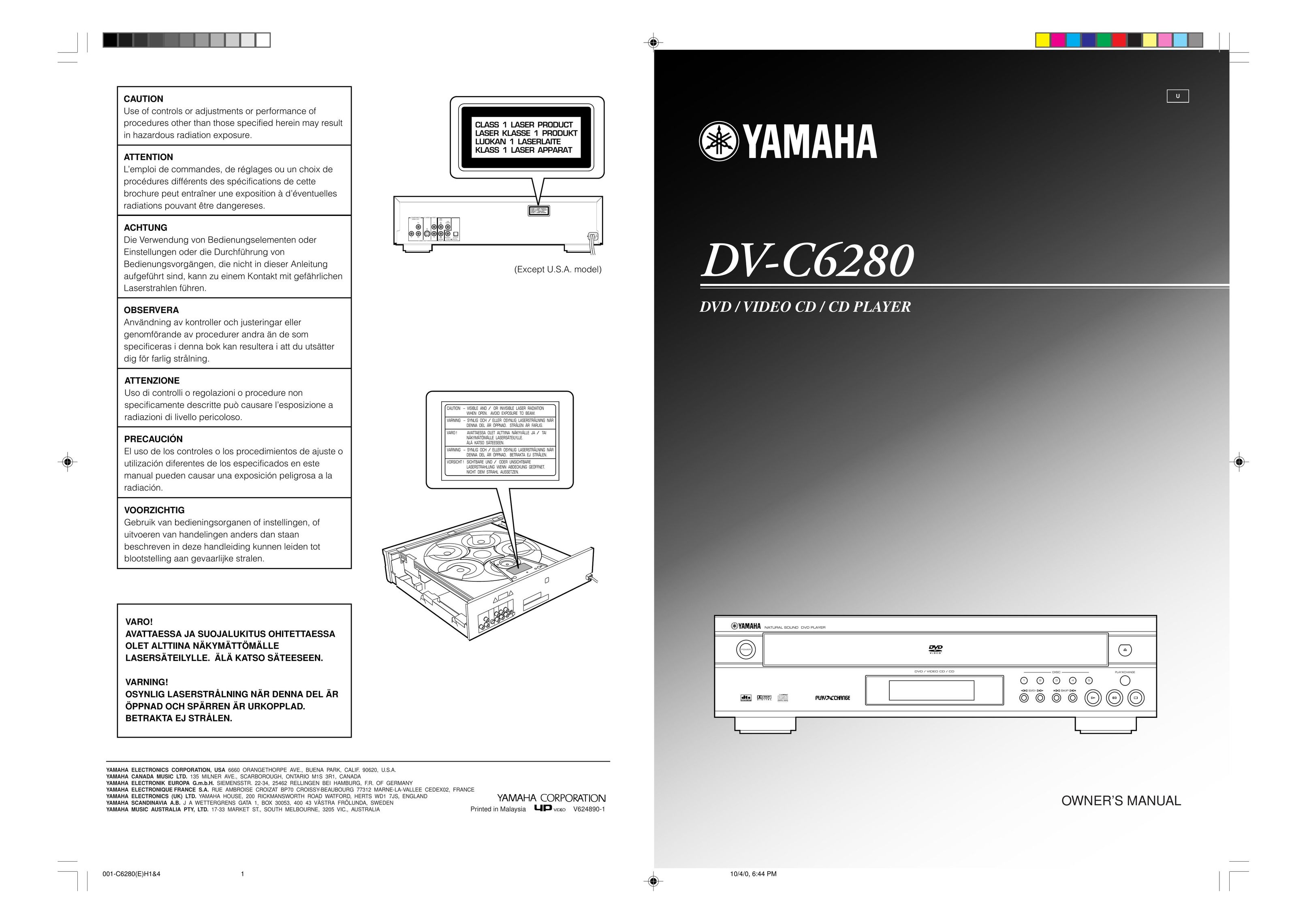 Yamaha DV-C6280 DVD Player User Manual