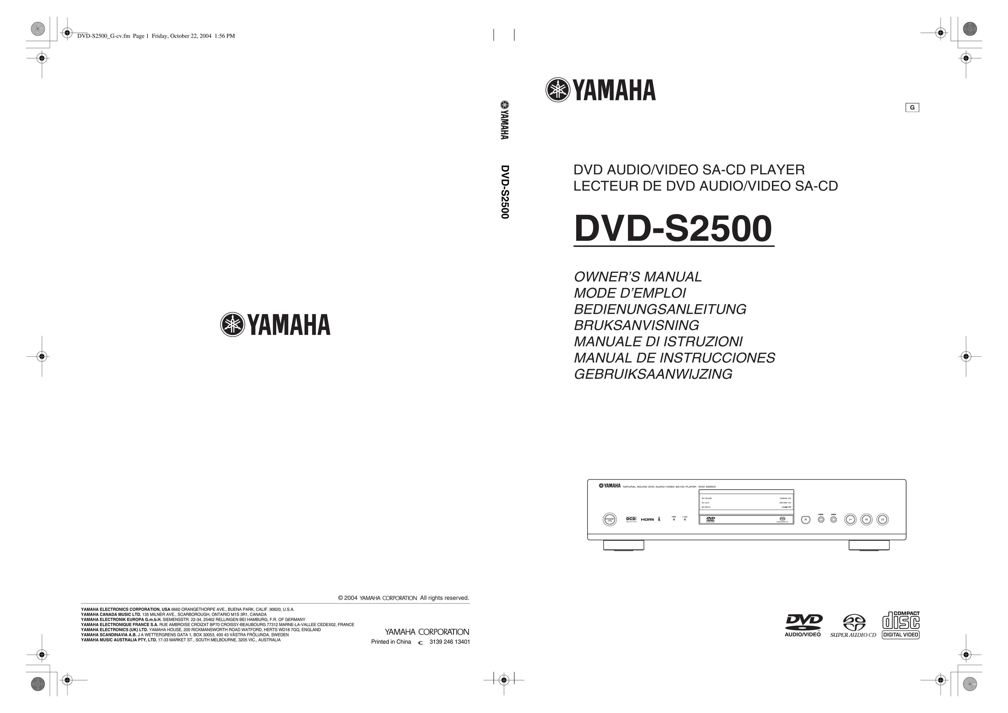 Yamaha DVD-S2500 DVD Player User Manual