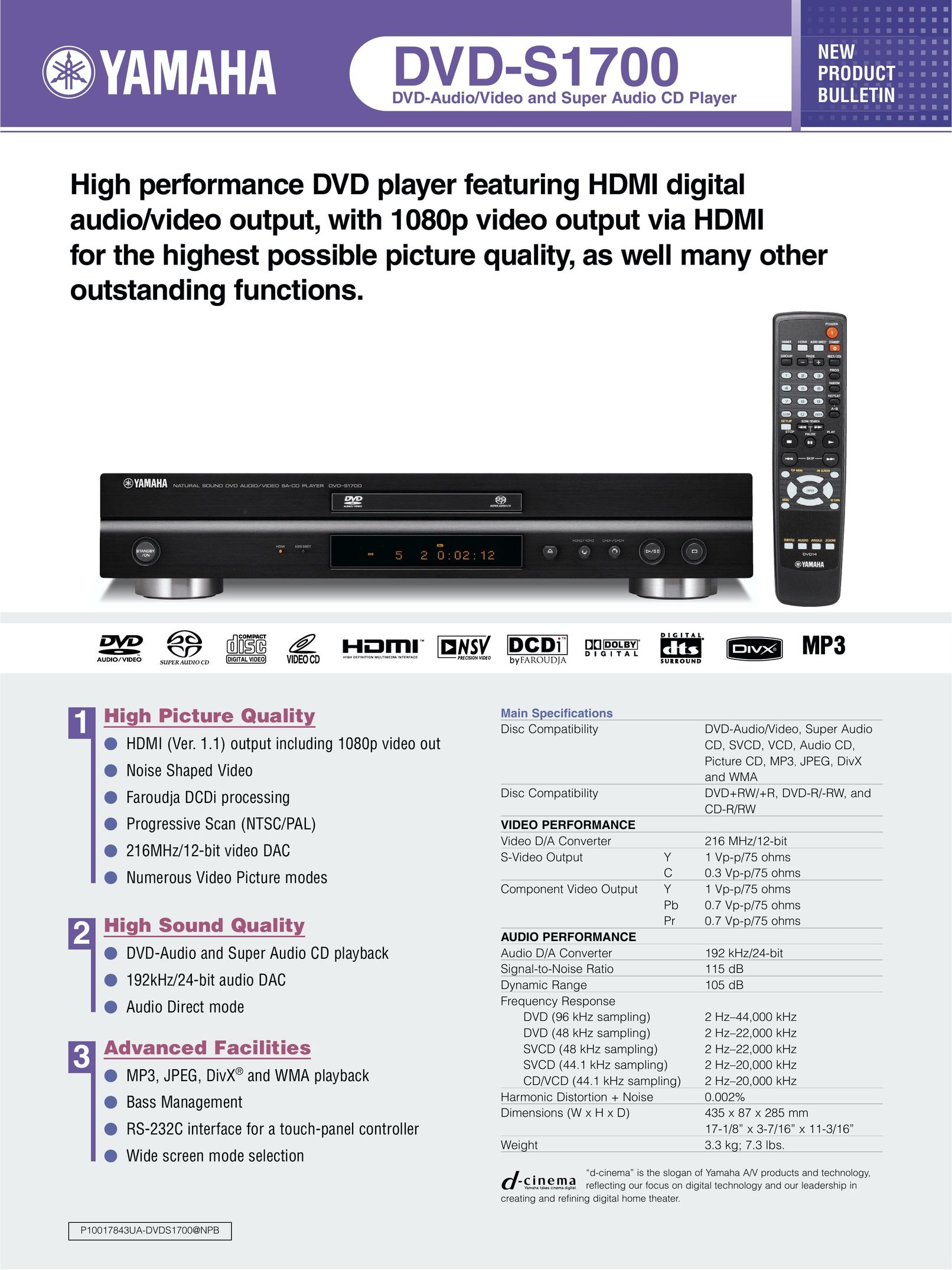 Yamaha DVD1700 DVD Player User Manual