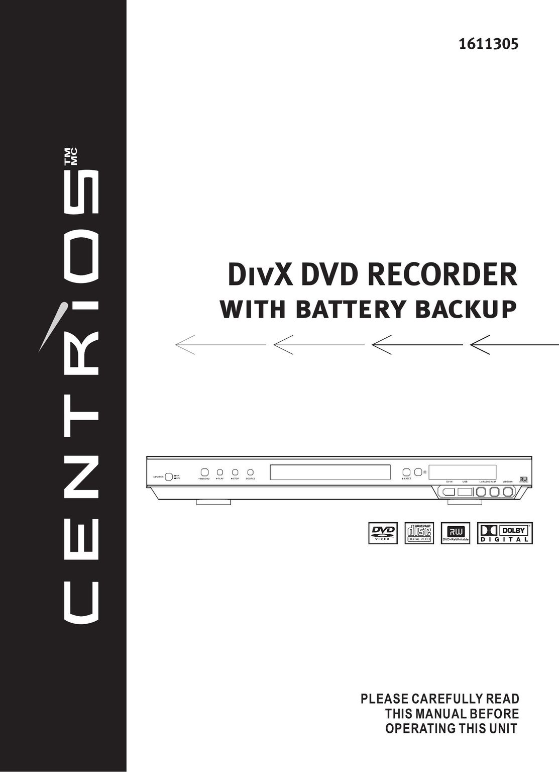 Centrios 1611305 DVD Recorder User Manual