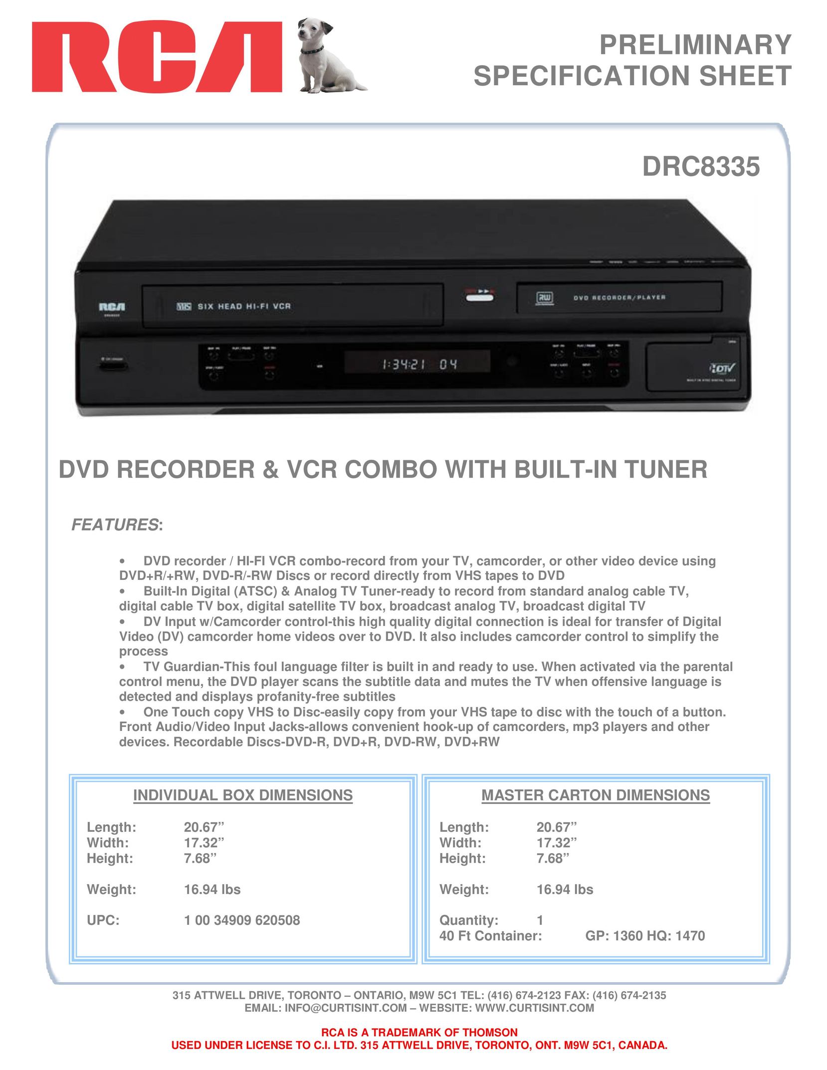 Curtis DRC8335 DVD Recorder User Manual