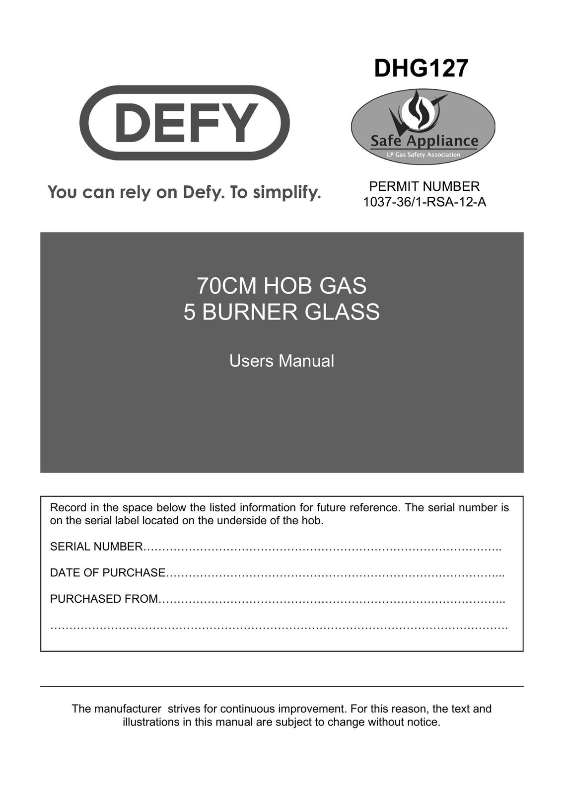 Defy Appliances DHG127 DVD Recorder User Manual