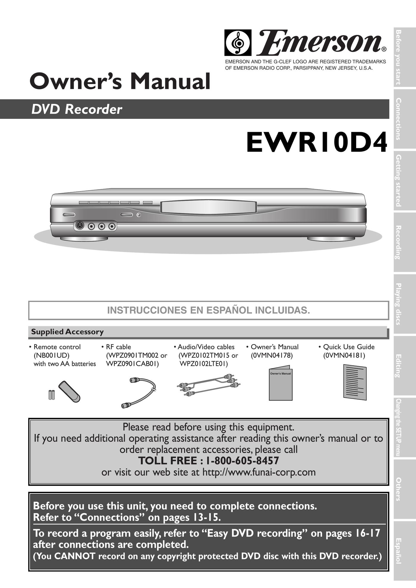 Emerson EWR10D4 DVD Recorder User Manual