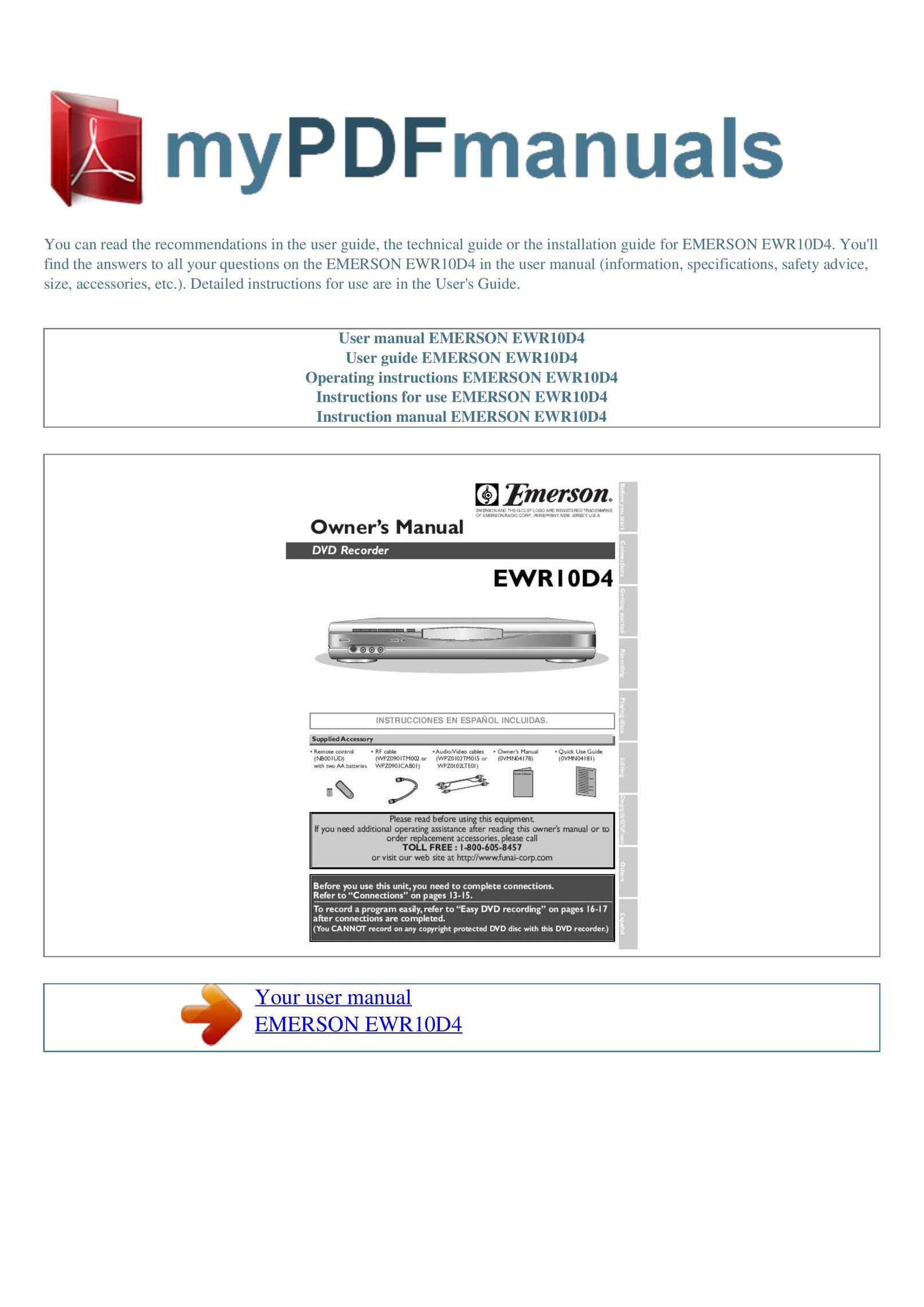 Emerson EWR10D4 DVD Recorder User Manual