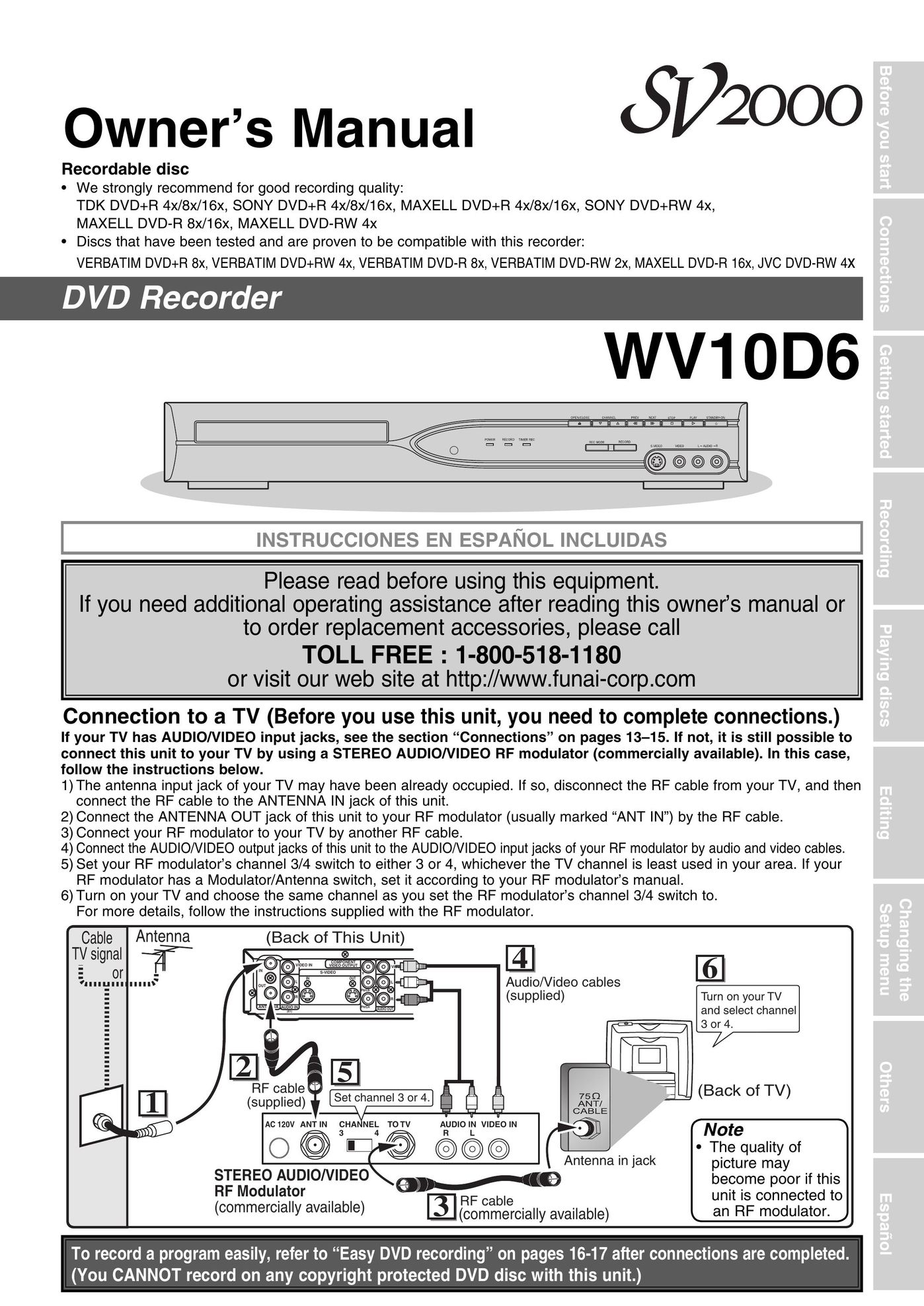 FUNAI WV10D6 DVD Recorder User Manual