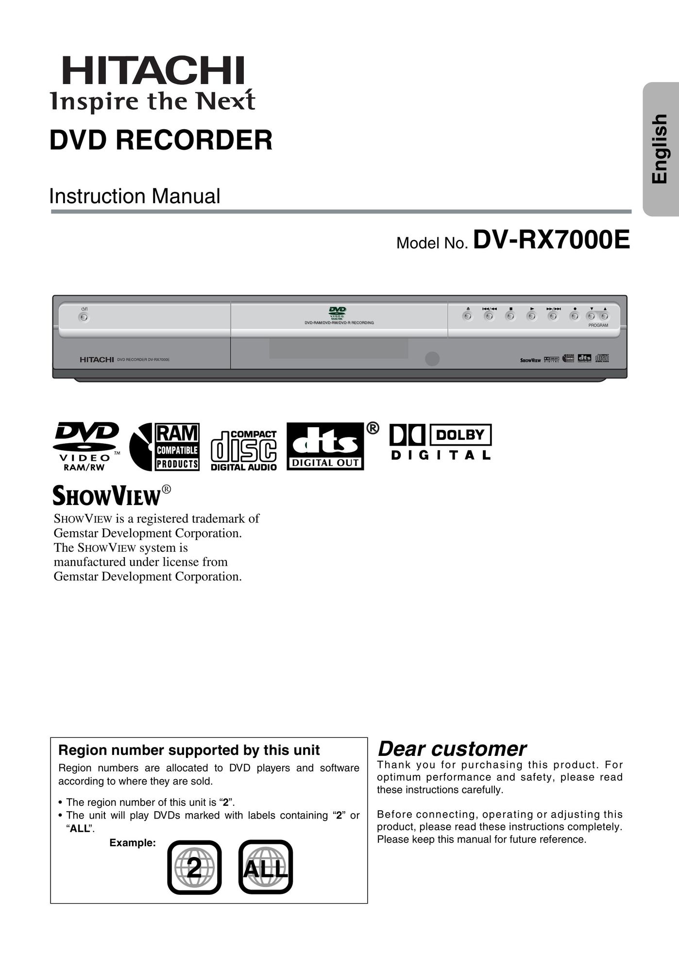 Hitachi DV-RX7000E DVD Recorder User Manual