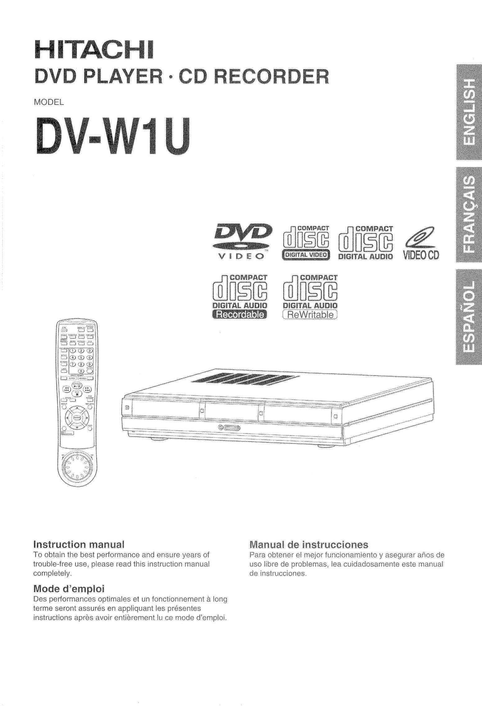 Hitachi DV-W1U DVD Recorder User Manual