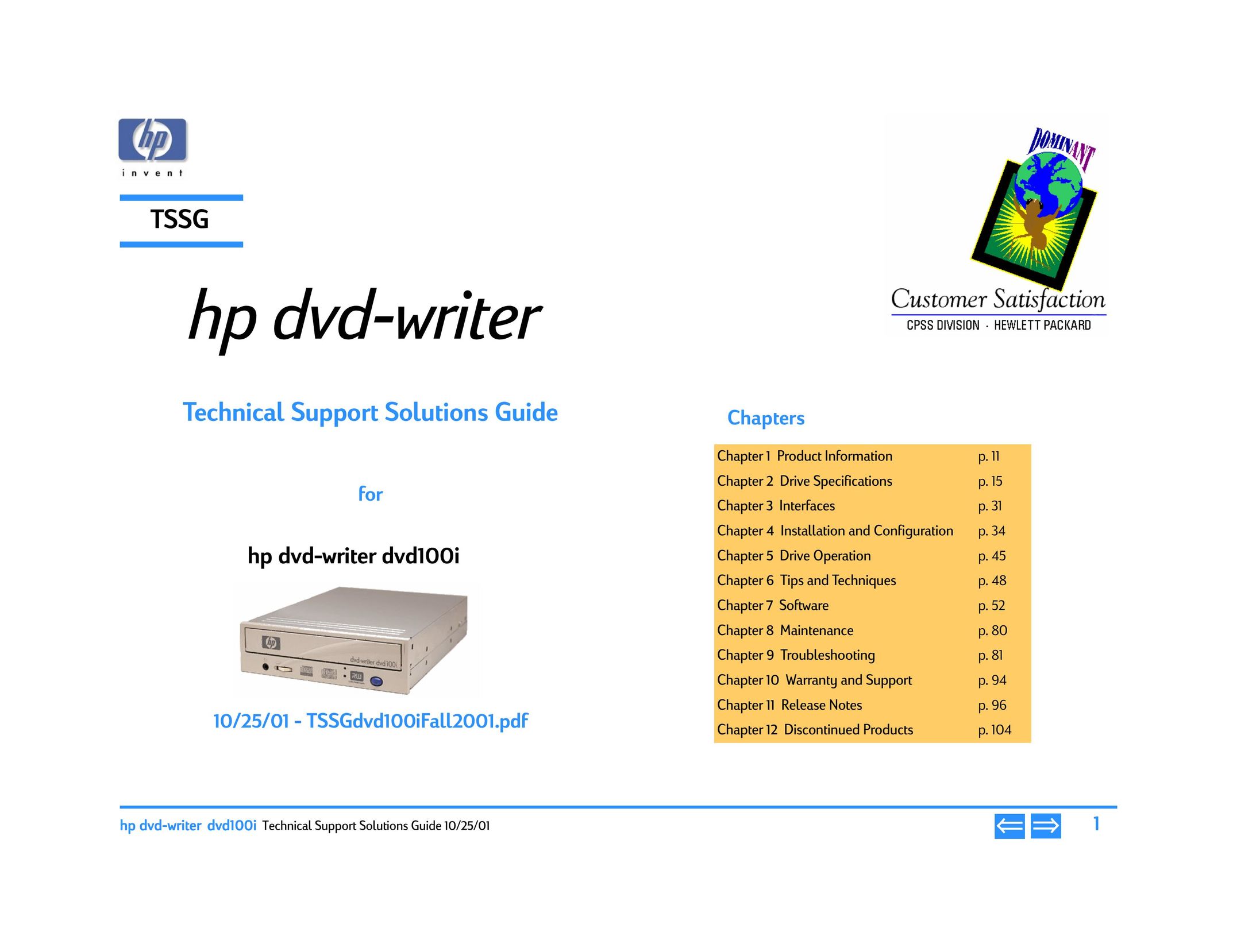 HP (Hewlett-Packard) DVD100I DVD Recorder User Manual