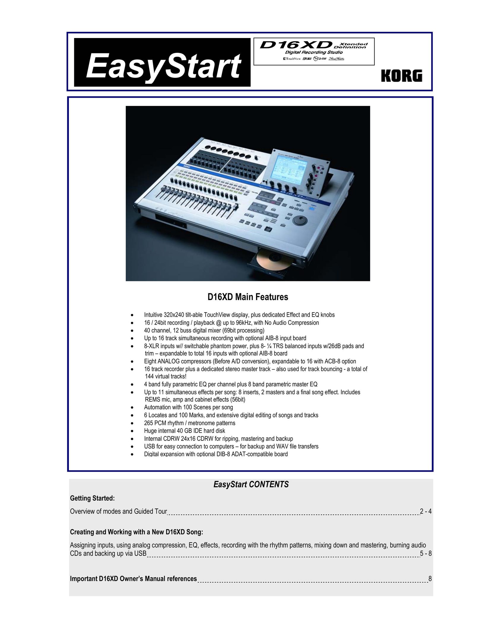 Korg D16XD DVD Recorder User Manual