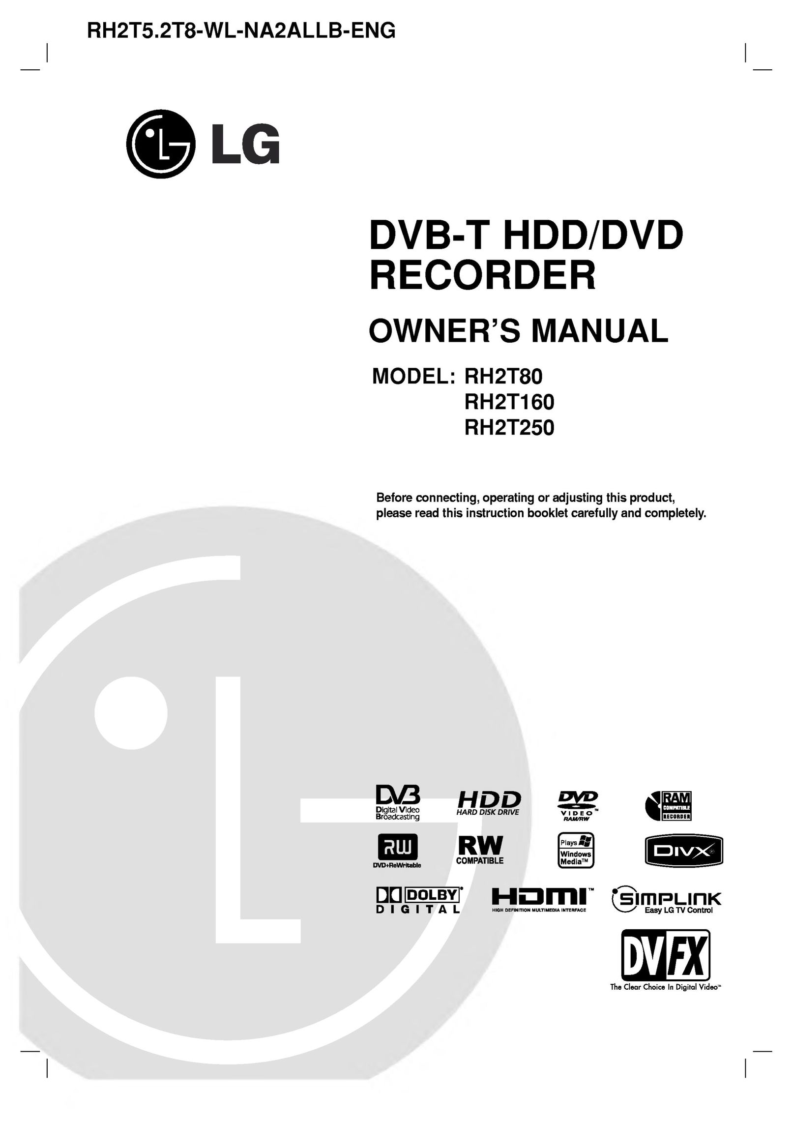 LG Electronics RH2T160 DVD Recorder User Manual