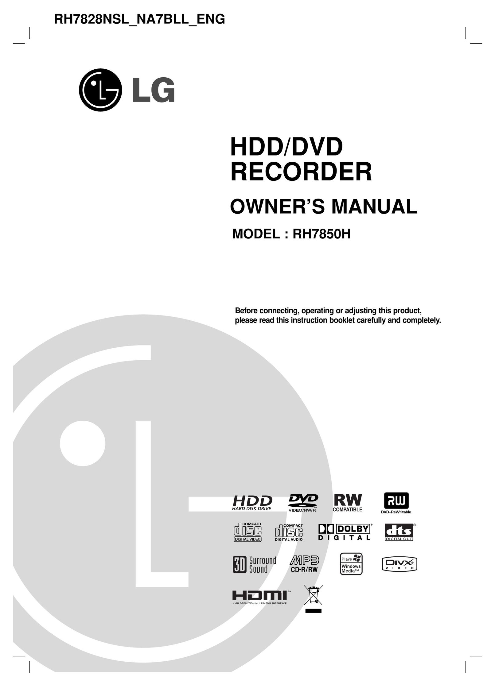 LG Electronics RH7850H DVD Recorder User Manual