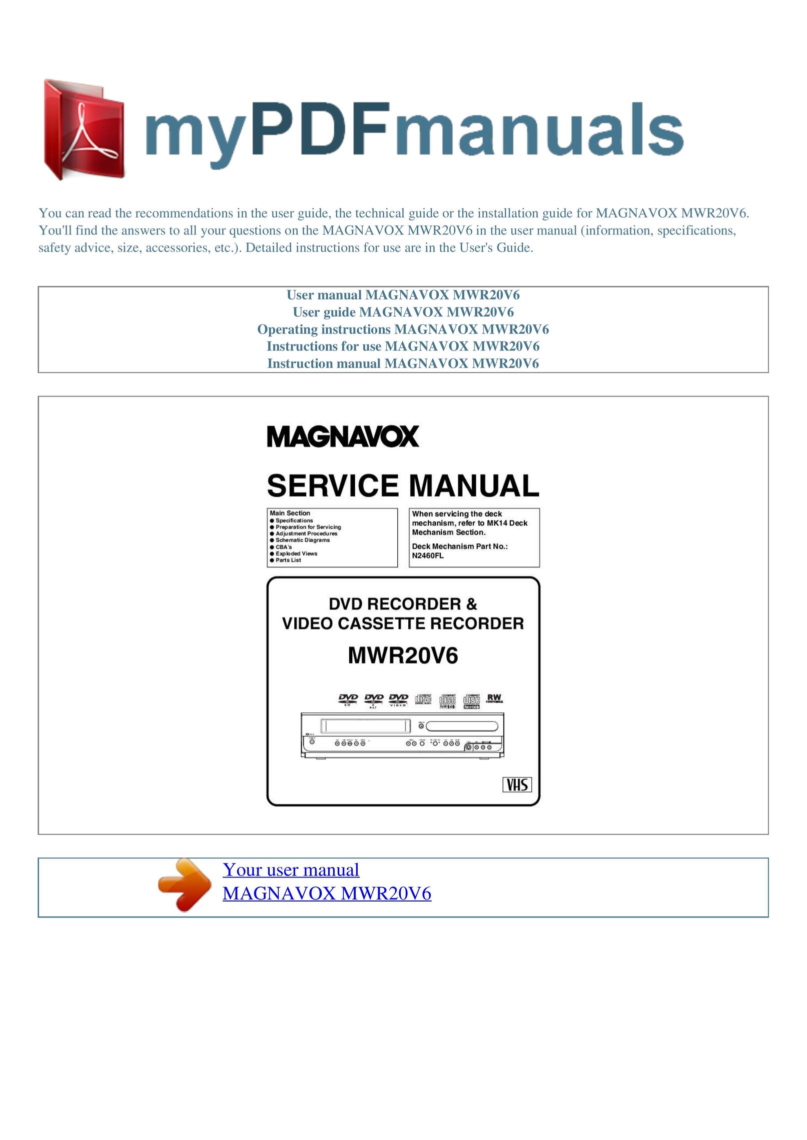 Magnavox MWR20V6 DVD Recorder User Manual