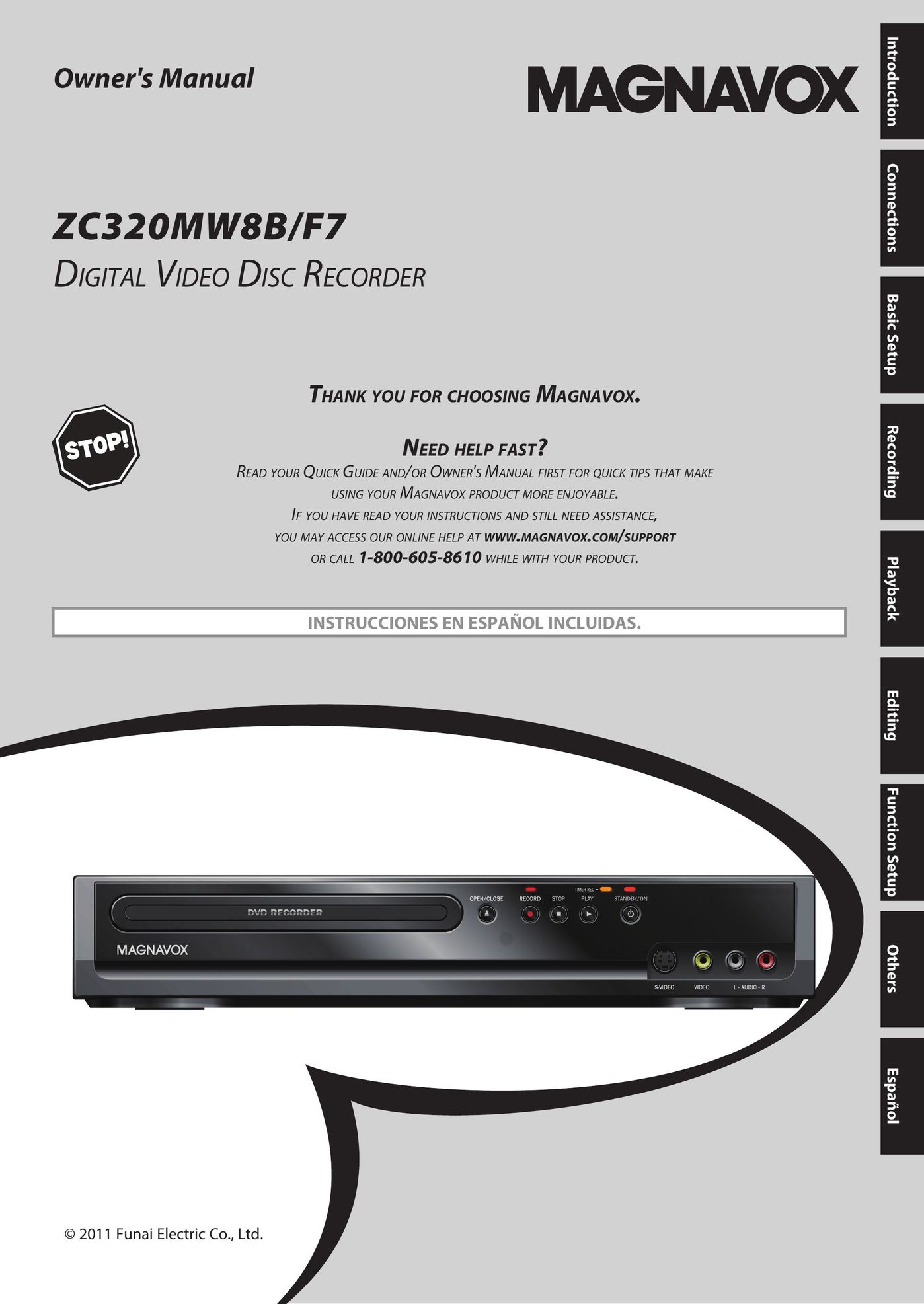 Magnavox ZC320MW8B/F7 DVD Recorder User Manual