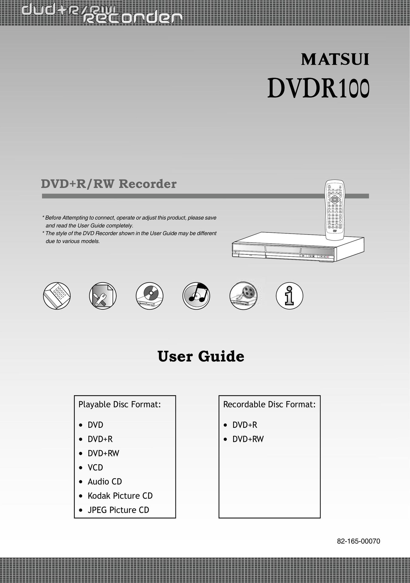 Matsui America DVDR100 DVD Recorder User Manual