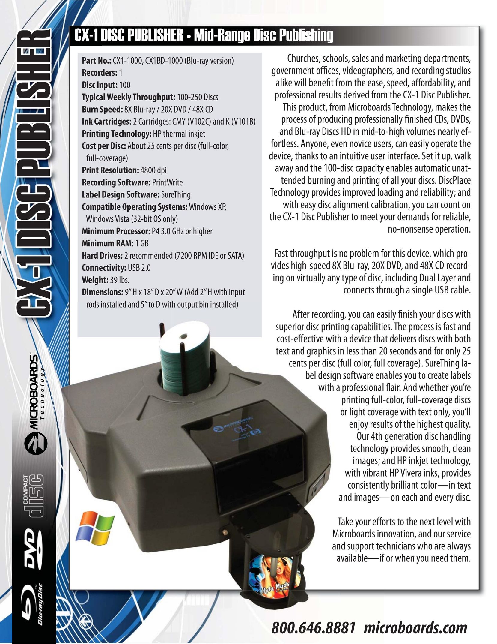 MicroBoards Technology CX1BD-1000 DVD Recorder User Manual