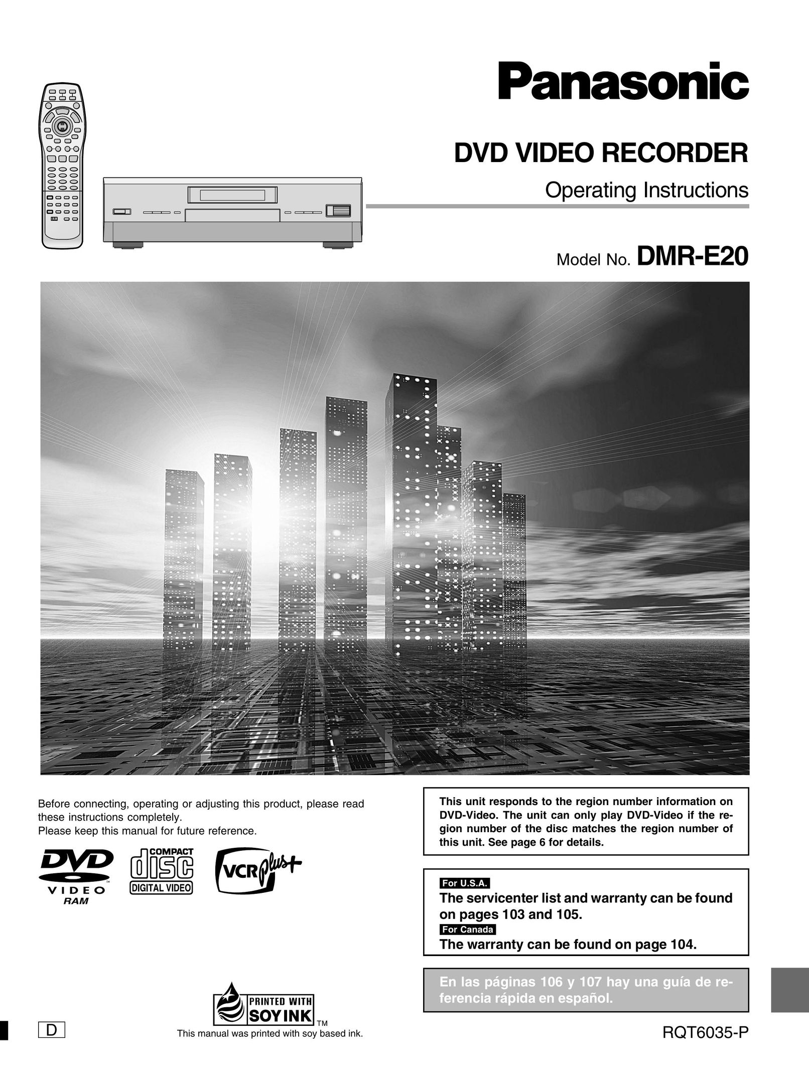 Panasonic DMR-E20 DVD Recorder User Manual