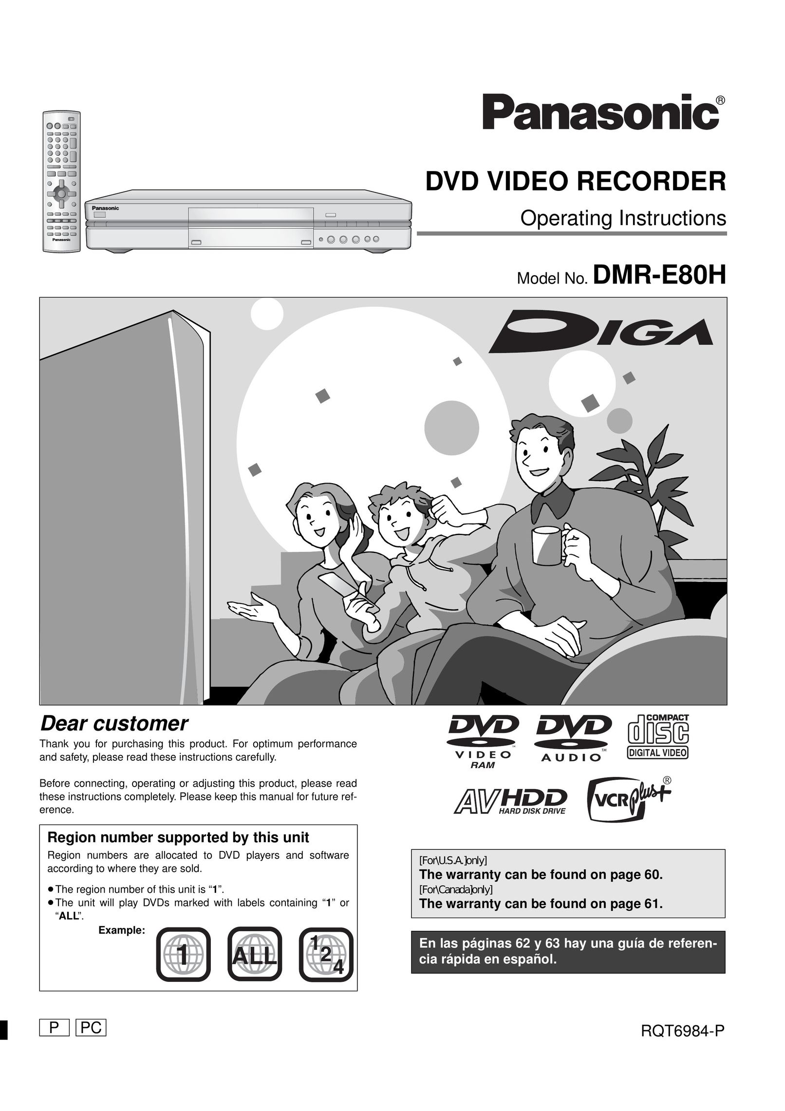 Panasonic DMR-E80H DVD Recorder User Manual
