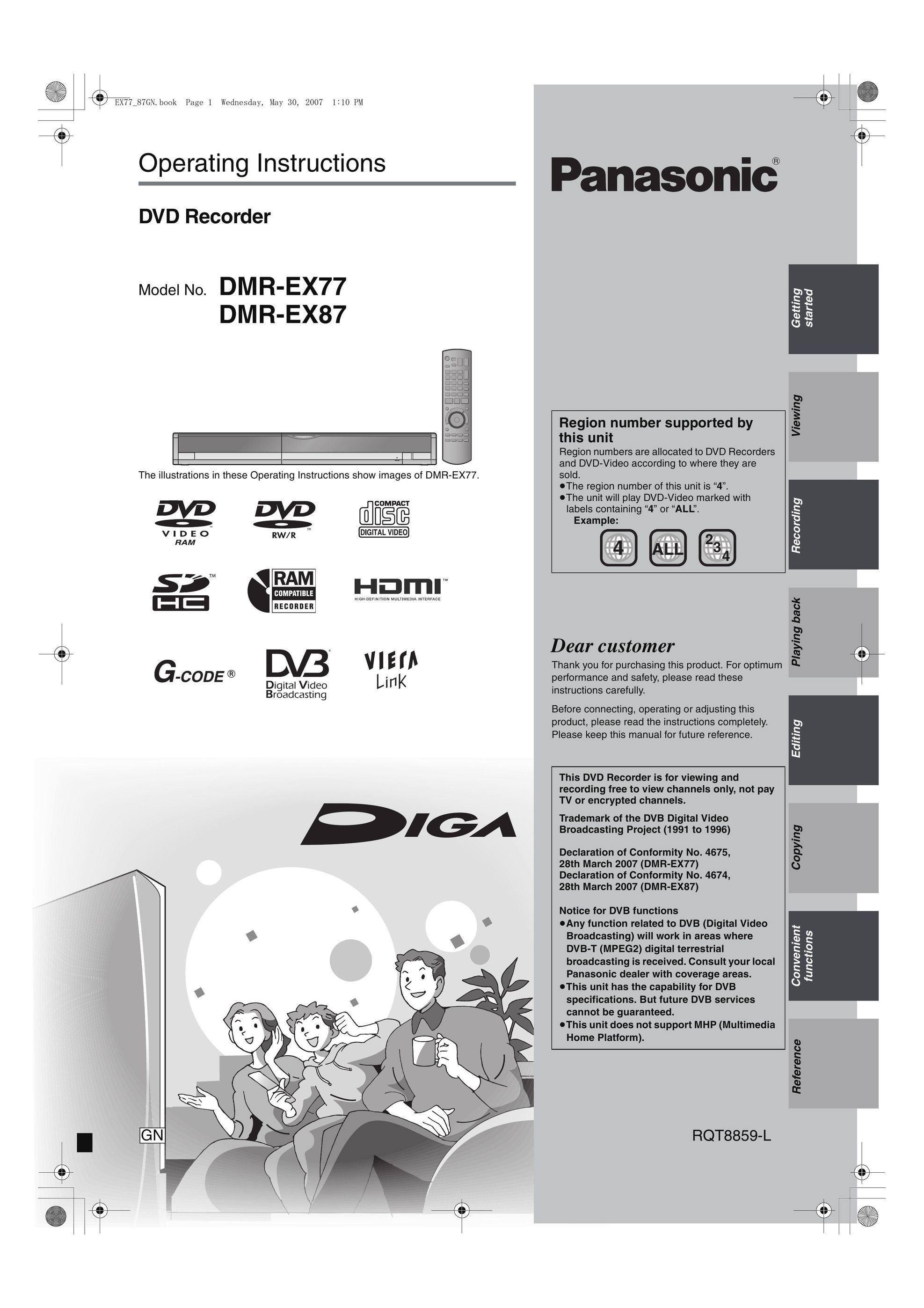 Panasonic DMR-EX87 DVD Recorder User Manual