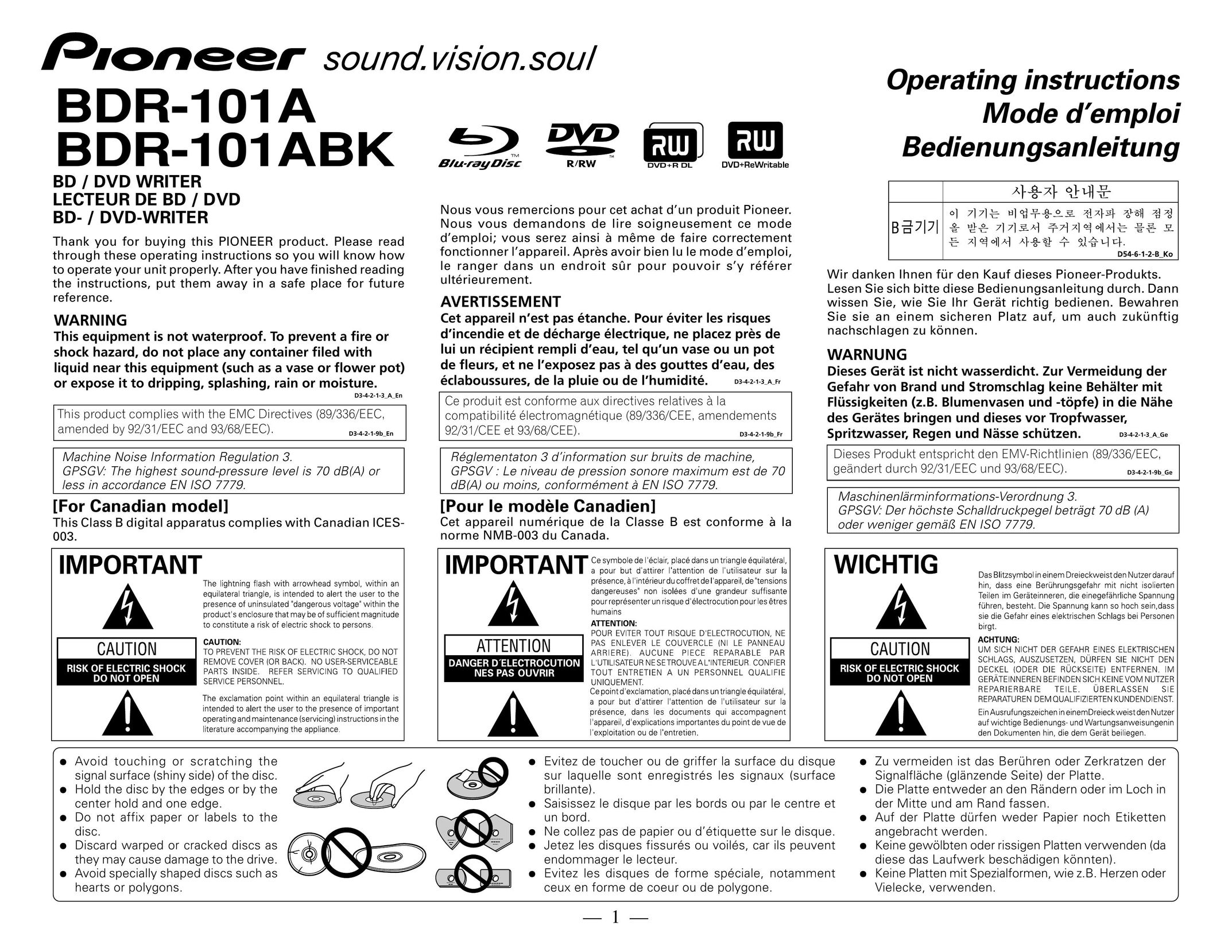 Pioneer BDR-101ABK DVD Recorder User Manual