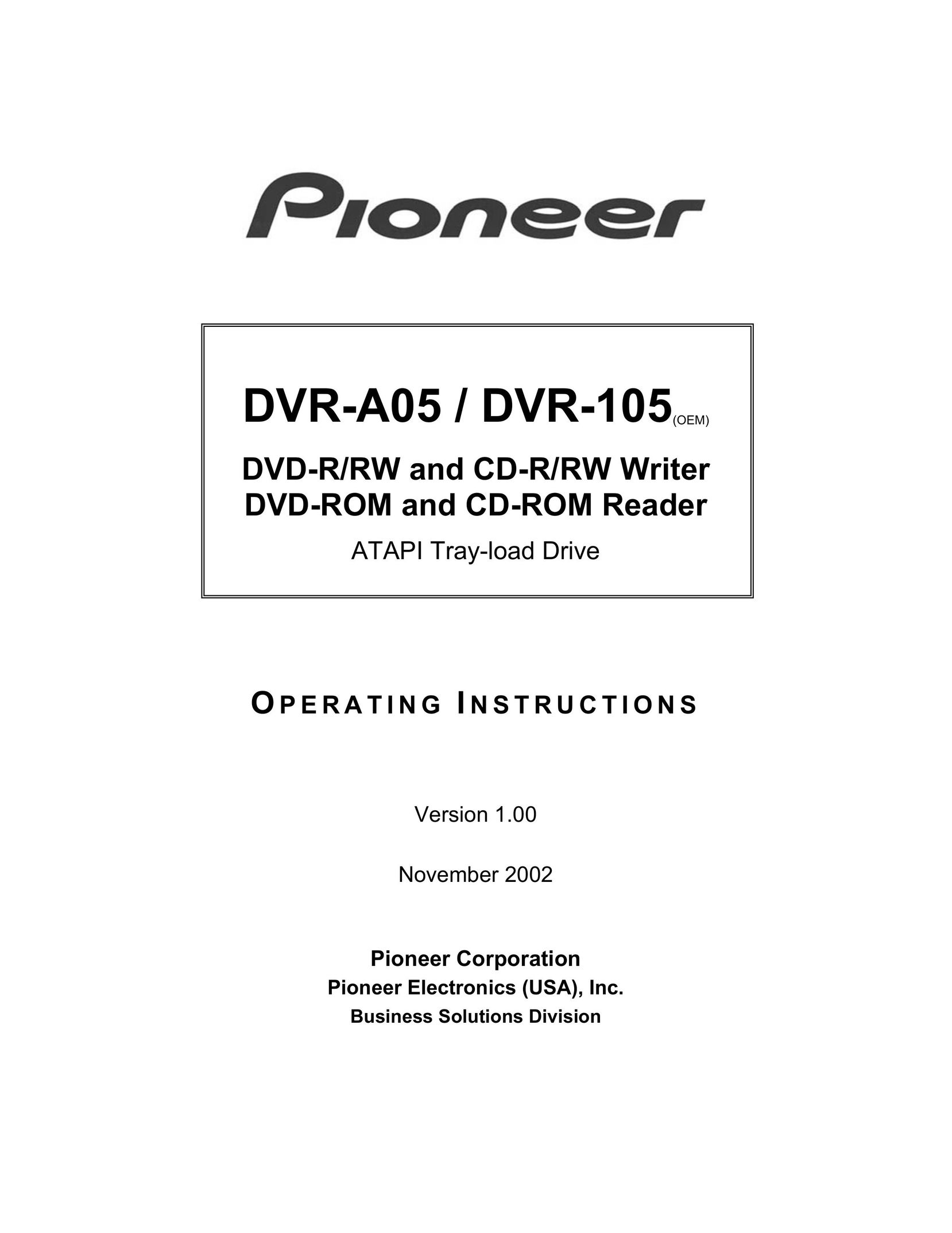 Pioneer DVR-105 DVD Recorder User Manual