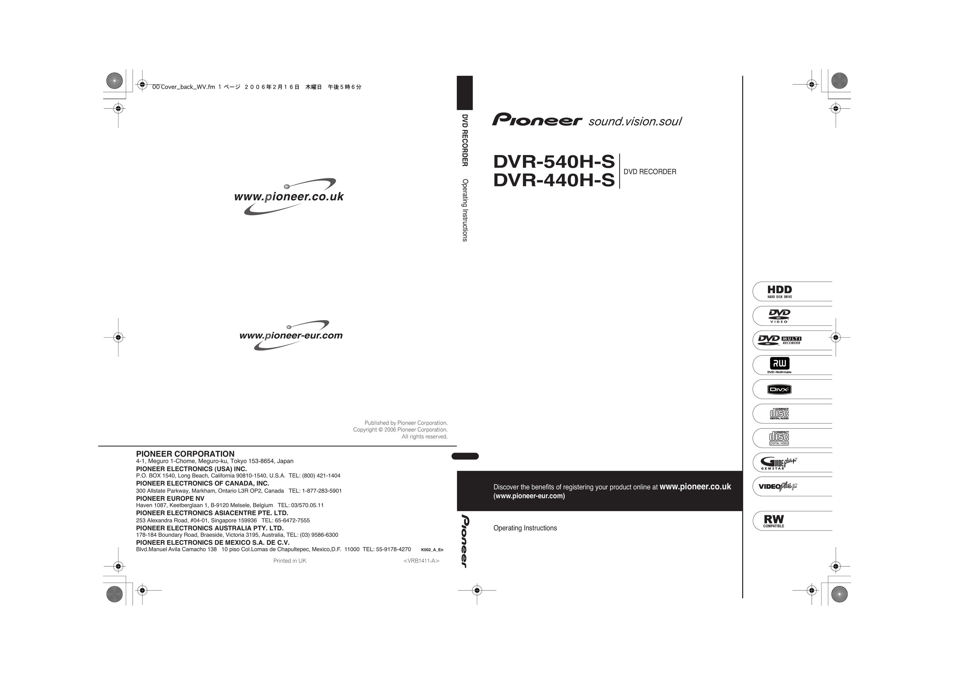 Pioneer DVR-440H-S DVD Recorder User Manual